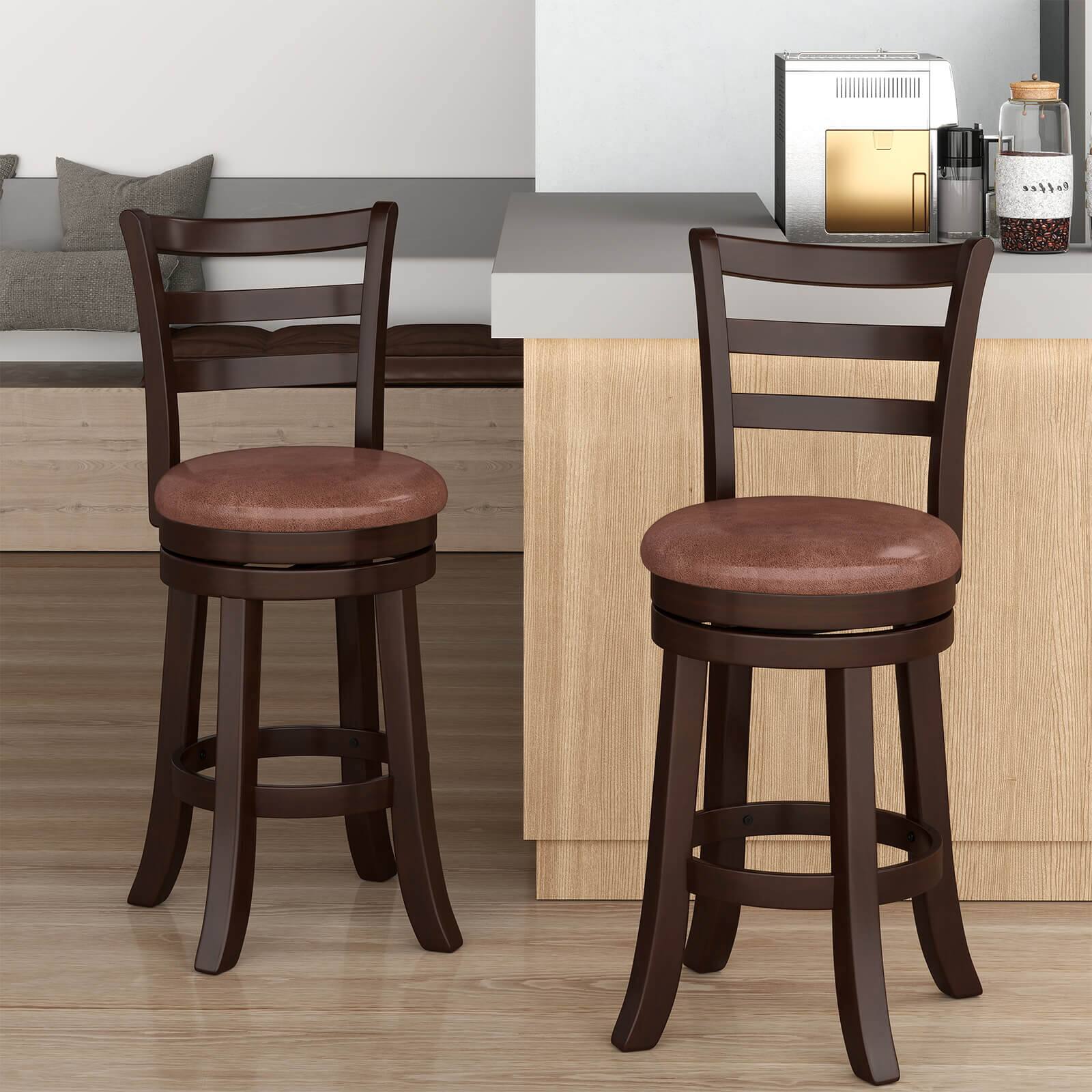 Alt View 4. Costway - Costway 26" Counter Height Swivel Barstools Set of 4 with Back, Faux Leather Seat for Pub - Cappuccino.