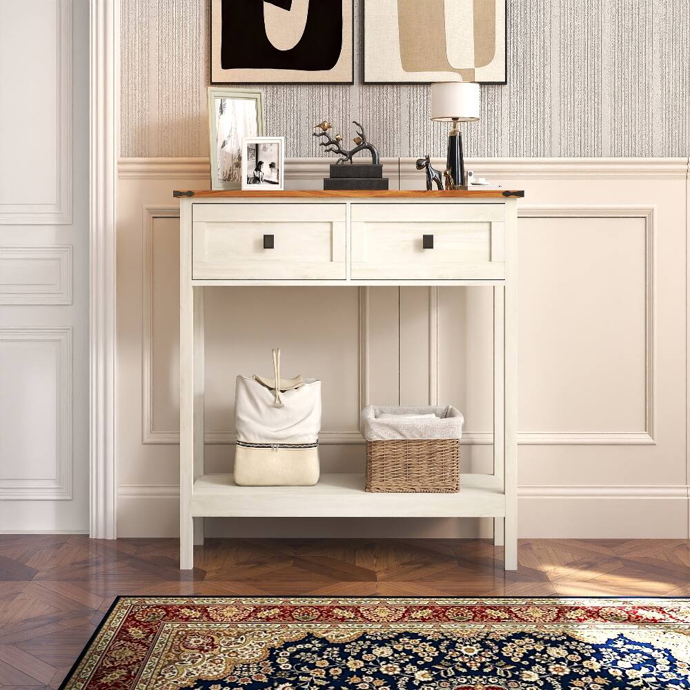 Alt View 10. Loheer - Loheer Farmhouse Console Table with Drawers Antique White Entryway Table Rustic Sofa Table - Antique White.