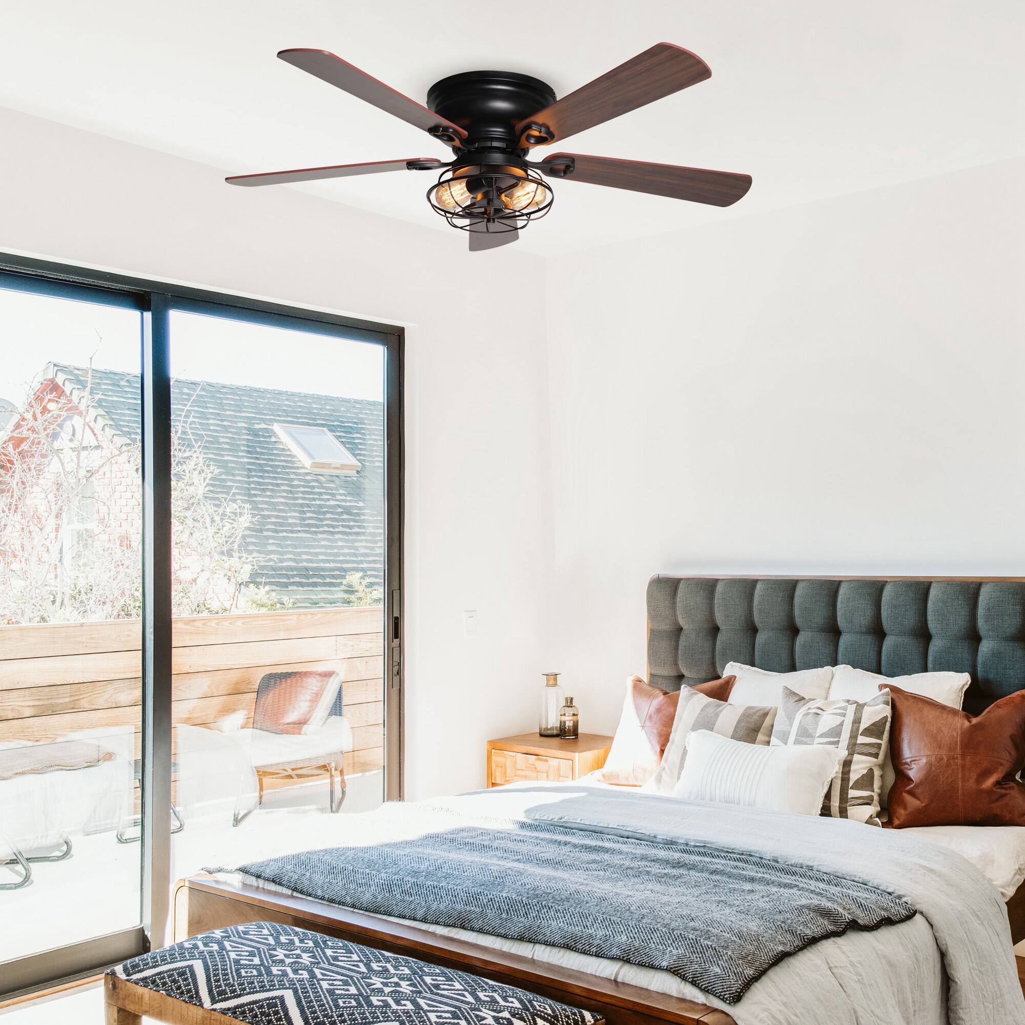 Alt View 1. Parrot Uncle - 48" Matte Black Industrial 2-Light Ceiling Fan with Remote - Matte Black.