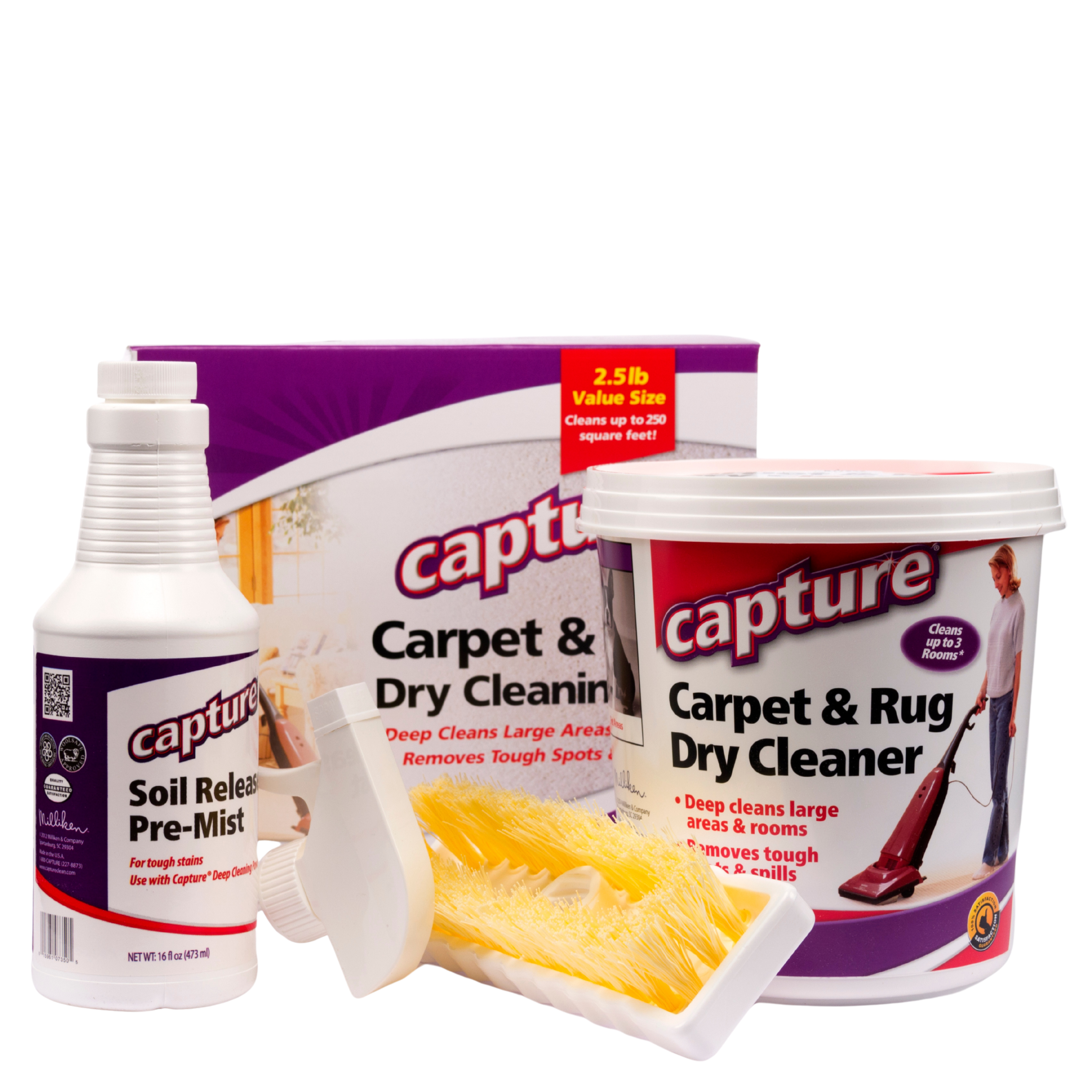 Capture - Carpet & Rug Cleaner Kit with Dry Powder, Pre-Mist & Brush Deep Clean, Odor & Stain Remover 2.5 lb - White