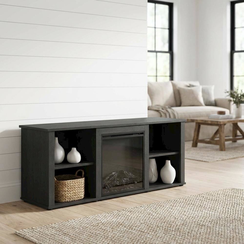 Alt View 1. FurniFact - Brown Electric Fireplace TV Stand with Storage for 60-Inch TVs - Brown.