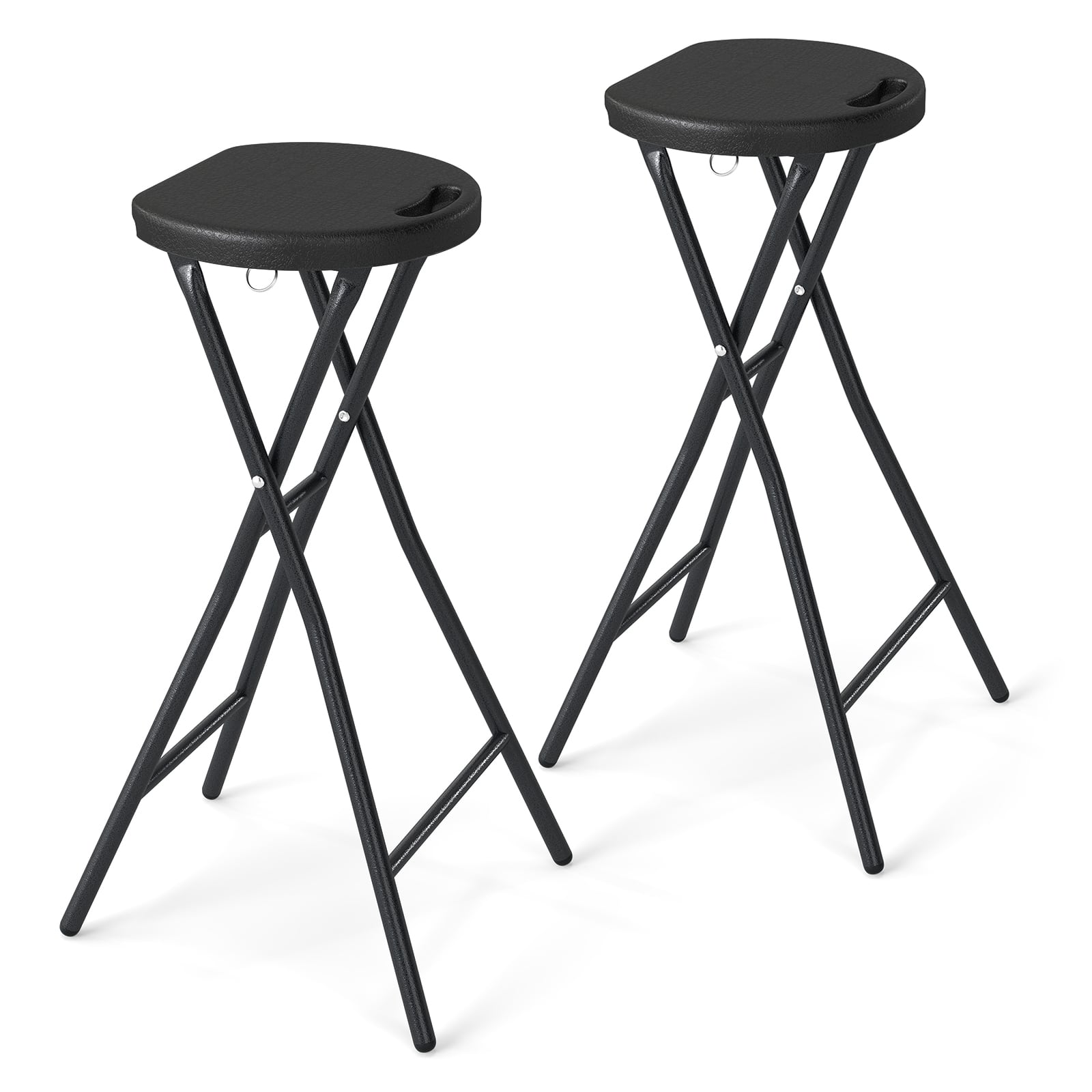 Gymax - 2PCS Folding Bar Stool Counter Height Backless Bar Chair w/HDPE Seat for Island - Black