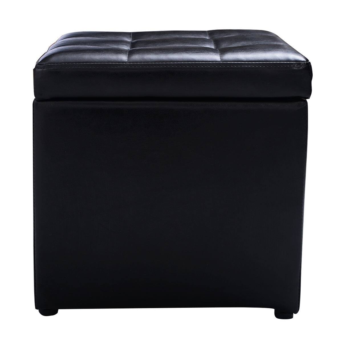 Back. WELLFOR - 16 Inch PU Leather Ottoman with Hinge Top for Storage - Black.
