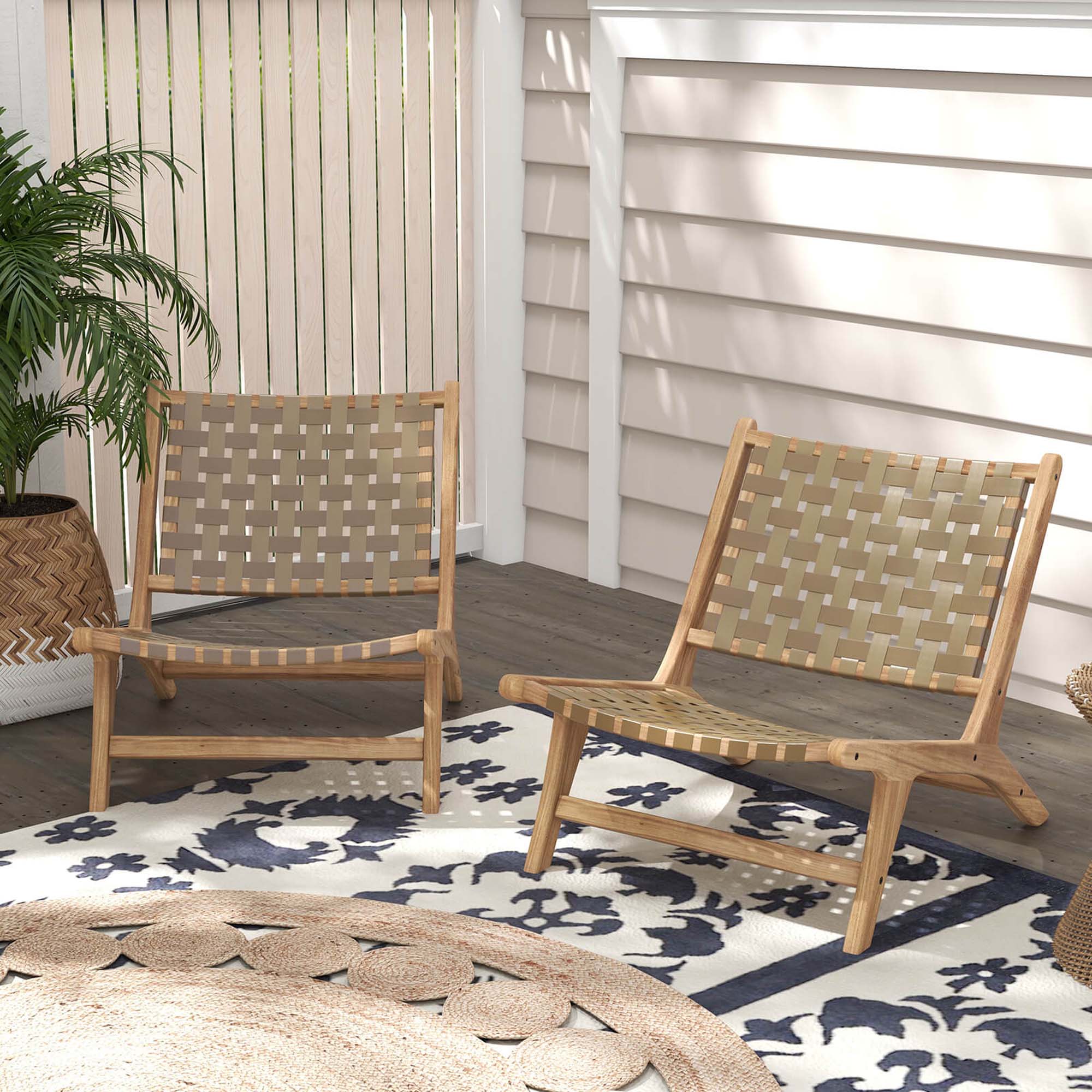 Alt View 5. Costway - Costway Modern Teak Wood Lounge Chair with Nylon Woven Backrest & Seat Comfy Reading Chair - Brown.