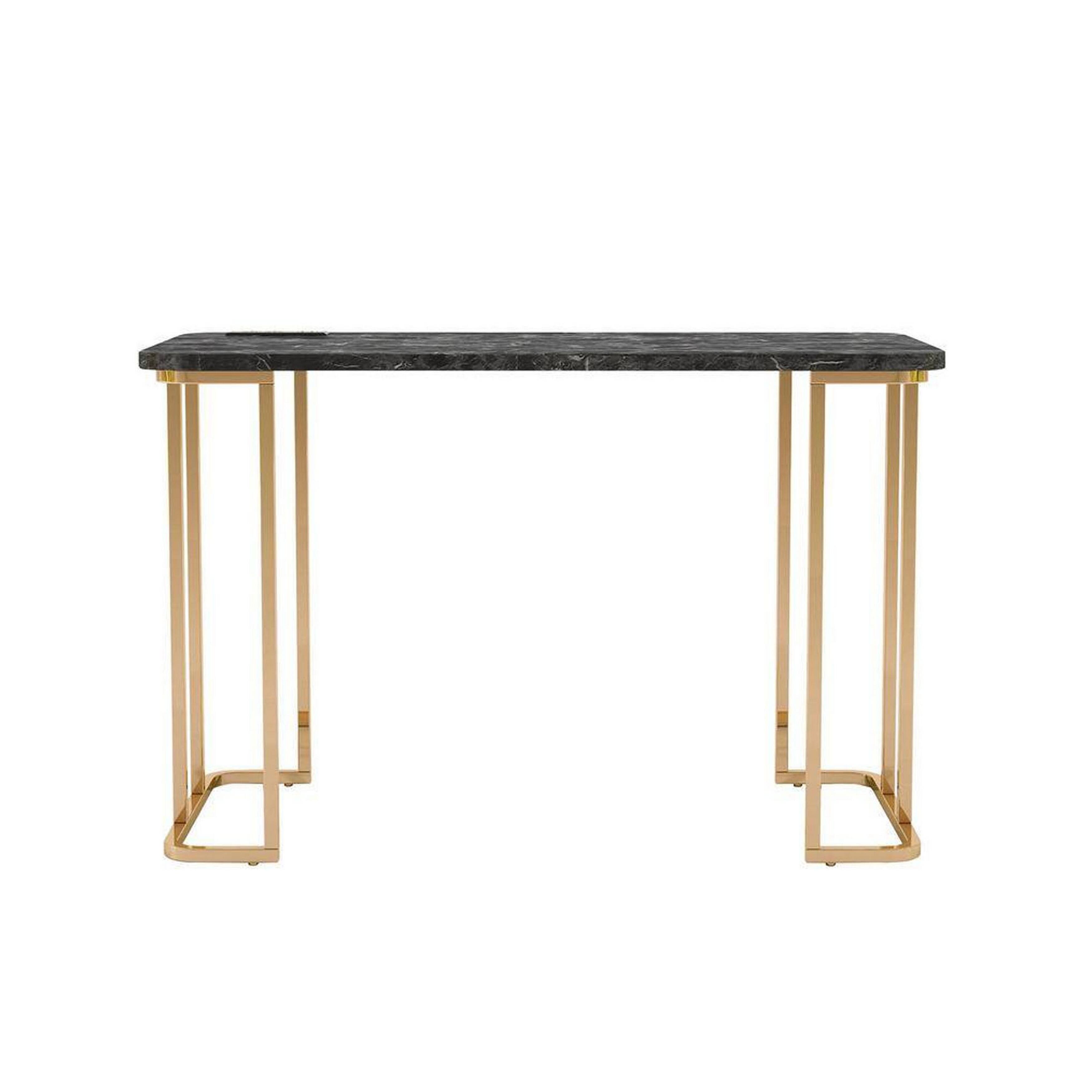 Angle. Manhattan Lane - Jenny 47 Inch Desk, USB Power Outlet, Gold Metal Legs, Black Faux Marble - Gold, Black.
