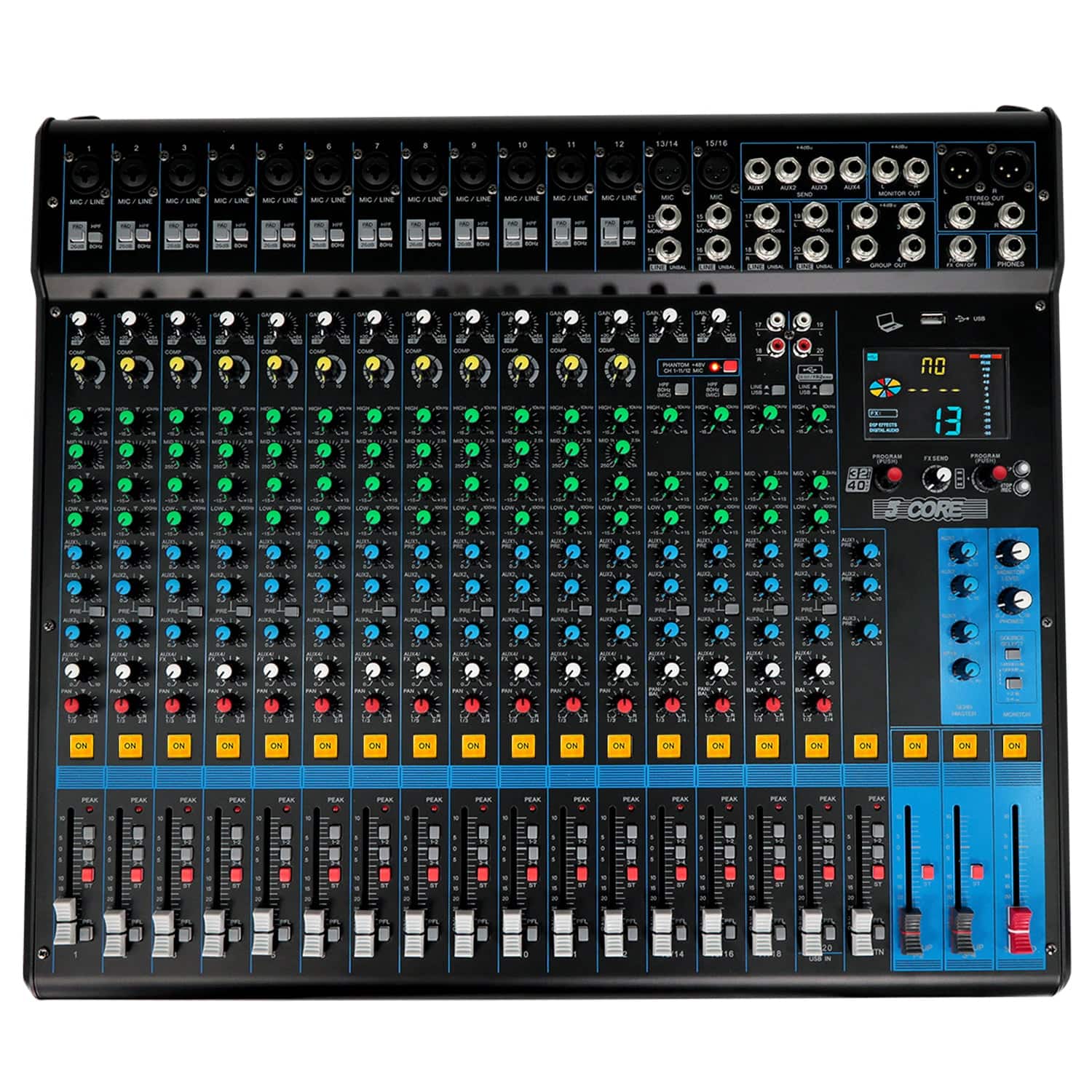 5 CORE - Audio Mixer 20 Channel DJ Soundboard USB Interface Bluetooth Mixing Console w 24 SPX Effect