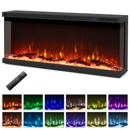 Front. LUCKY ONE - 40 Inch 3-Sided Electric Fireplace Insert with 12 Flame Colors & Remote - Black.
