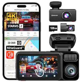 REDTIGER - RTF17ETL 4K 3 Channel Dash Cam, Triple STARVIS 2, Full-Color Night Vision, 2.5K Rear, AI ISP, 3D DNR - Black