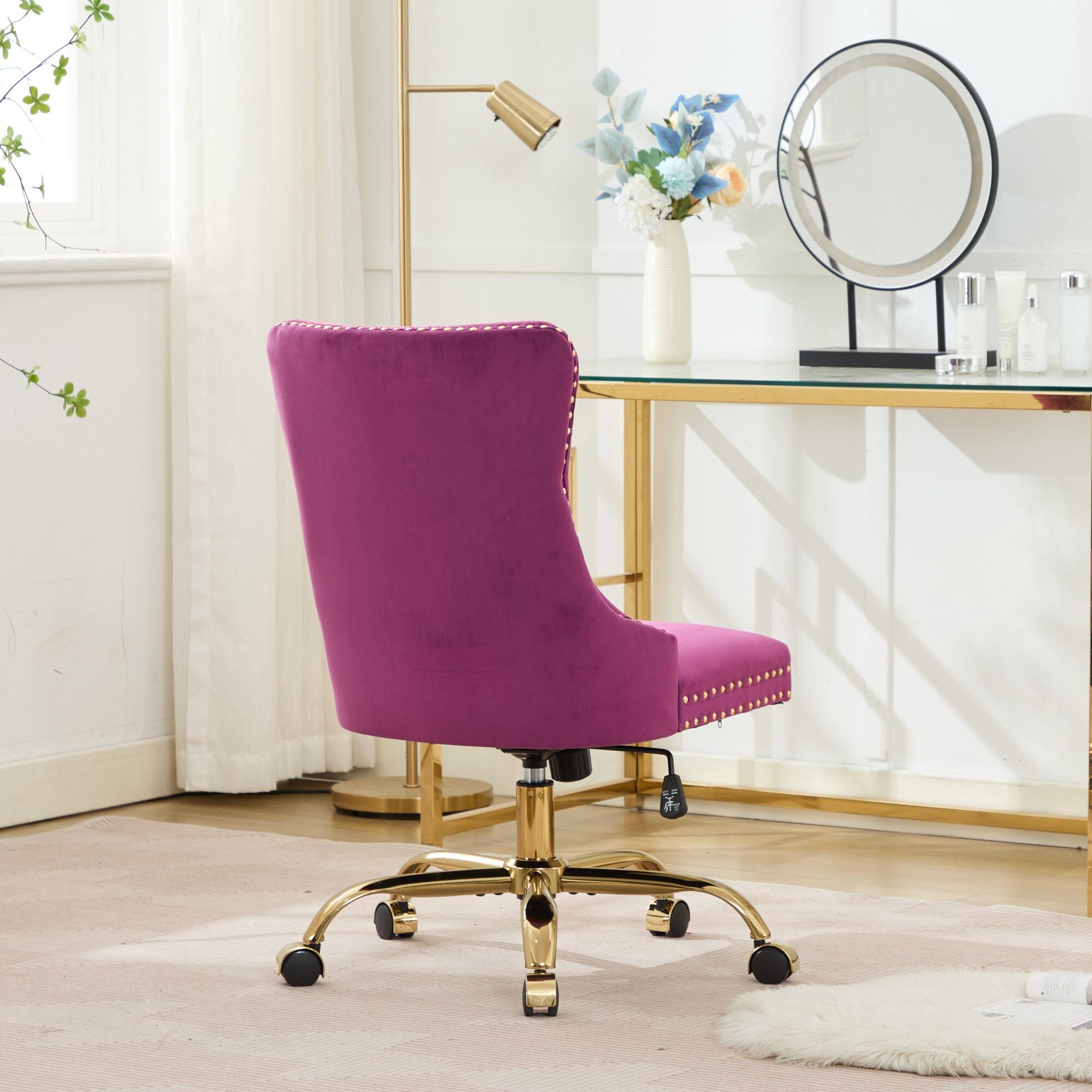 Alt View 5. Spaco - Spaco Office Chair, Executive Chair with Modern Chenille, Tufted Button, Chrome Base, Adjustable Swivel, for Home Office - Purple.