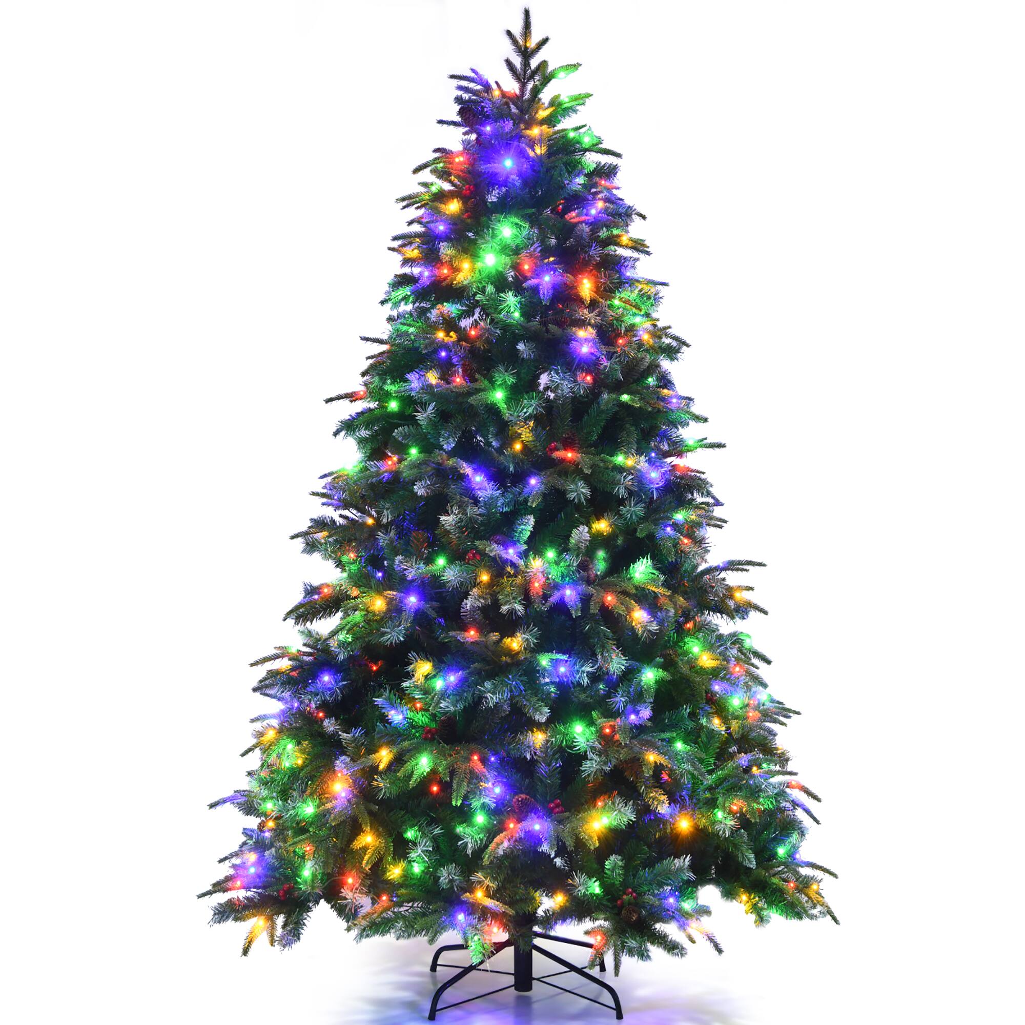 Alt View 21. Costway - 7ft Pre-Lit Snowy Christmas Hinged Tree 11 Flash Modes w/ 450 Multi-Color Lights - Green/White.