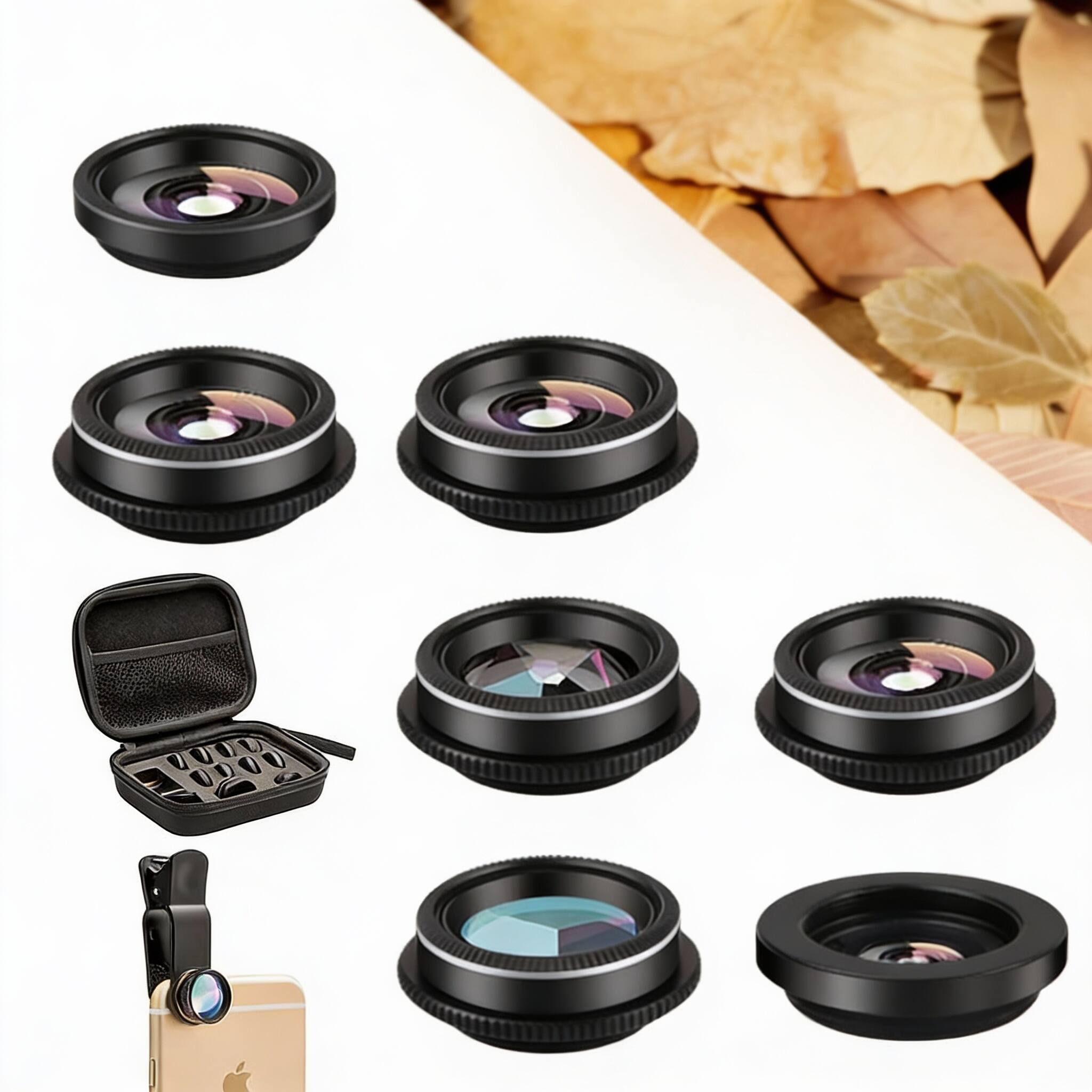 Back. OMOMMD - Phone Camera Lens Lenses Kit Clip On Fisheye macro wide Angle Attachment With Travel Case For Xs X Pro Max ... - Default.