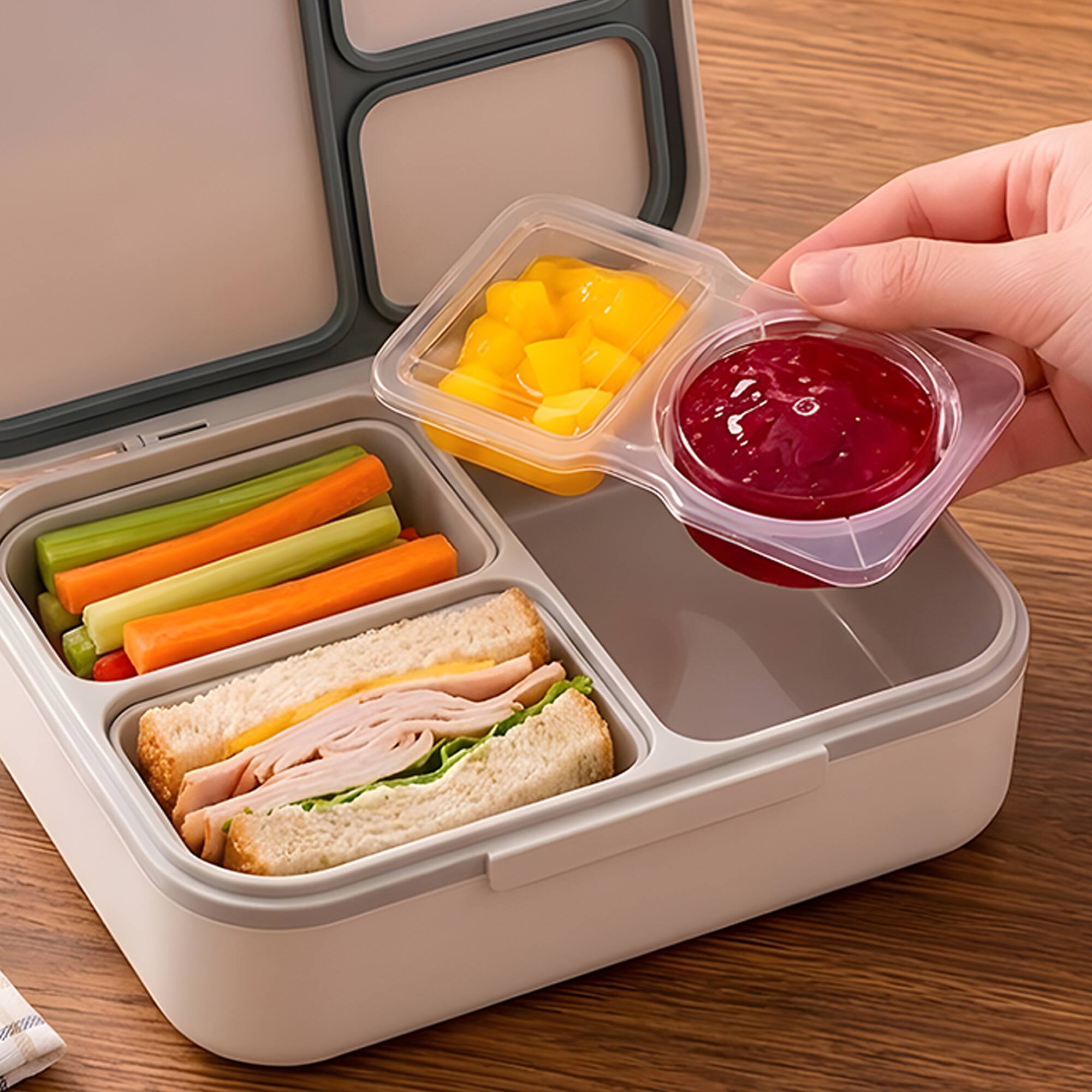 Alt View 2. Cheer Collection - Reusable 2-Compartment Snack Containers with Snap-On Lids, 4.5 oz, Pack of 20 - Clear.