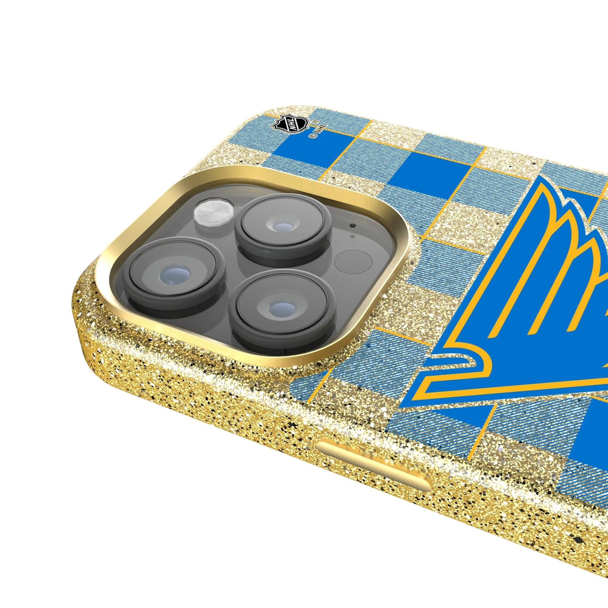 Alt View 3. Keyscaper - St. Louis Blues Plaid Bling iPhone Case - 16 Pro - Gold.
