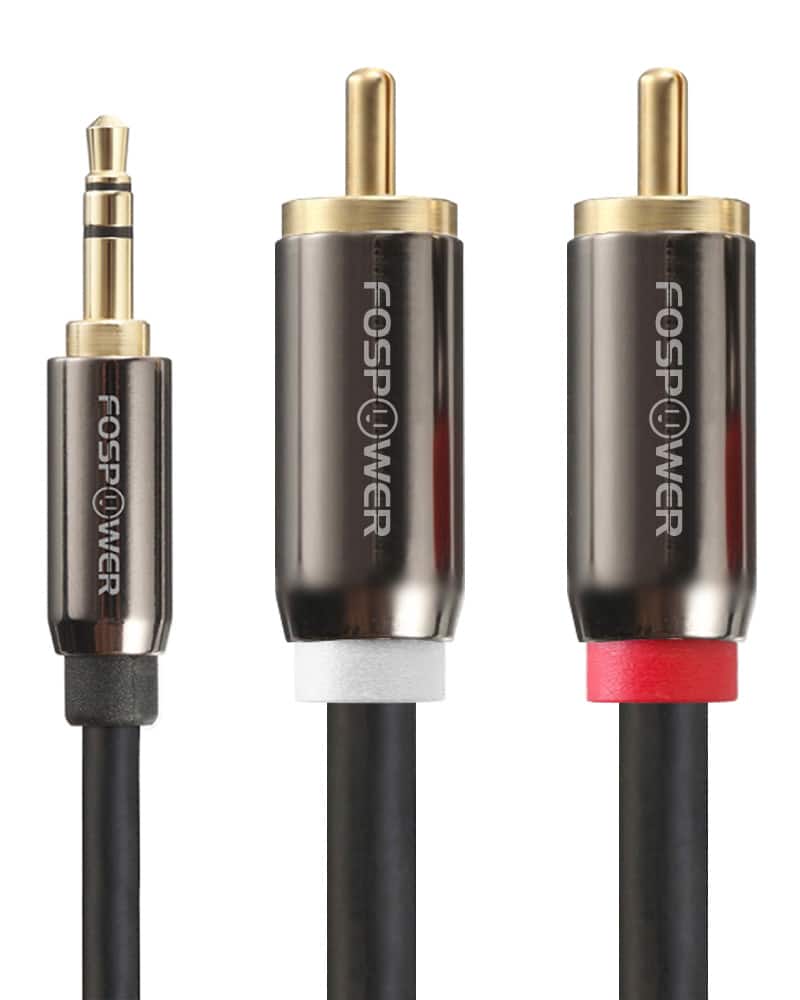 FosPower - 3.5mm to 2 RCA Audio Cable - 25FT, [24K Gold Plated Auxiliary Cable] Male to Male 3.5mm AUX Audio Cable, Y Splitter - Black