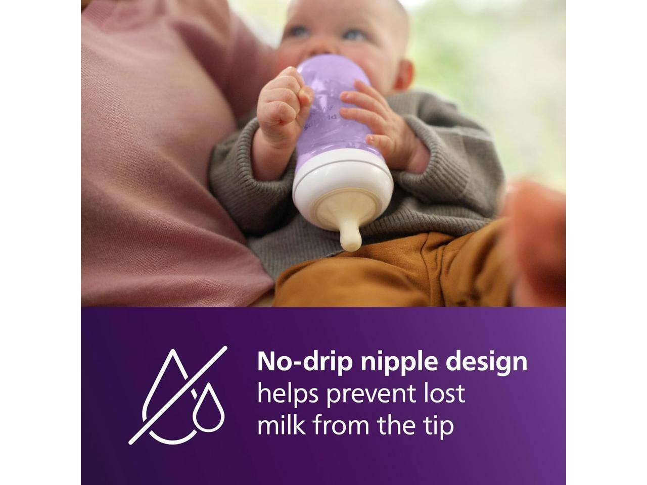 No-drip nipple design helps prevent lost milk from the tip