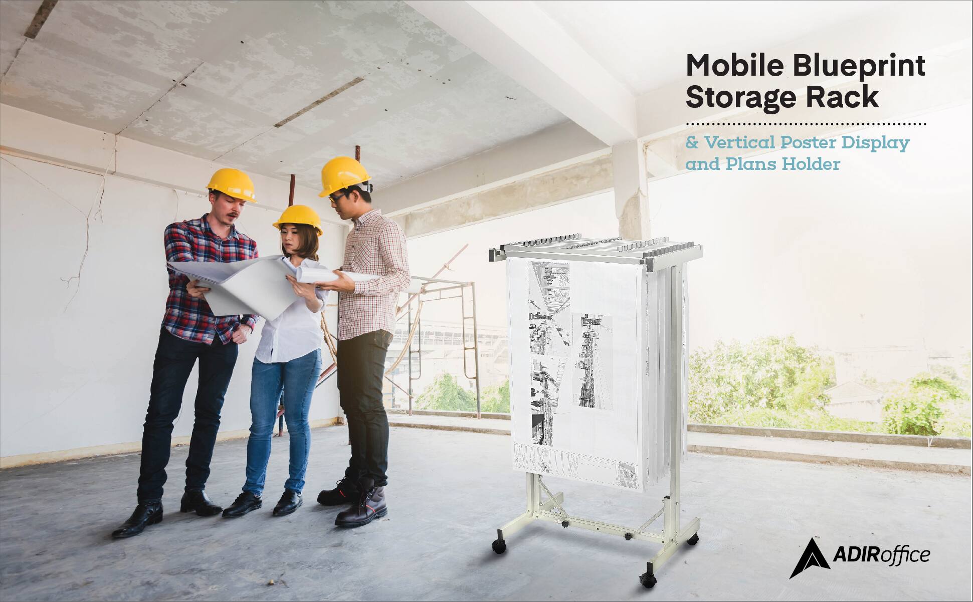 Mobile Blueprint Storage Rack & Vertical Poster Display and Plans Holder ADIRoffice
