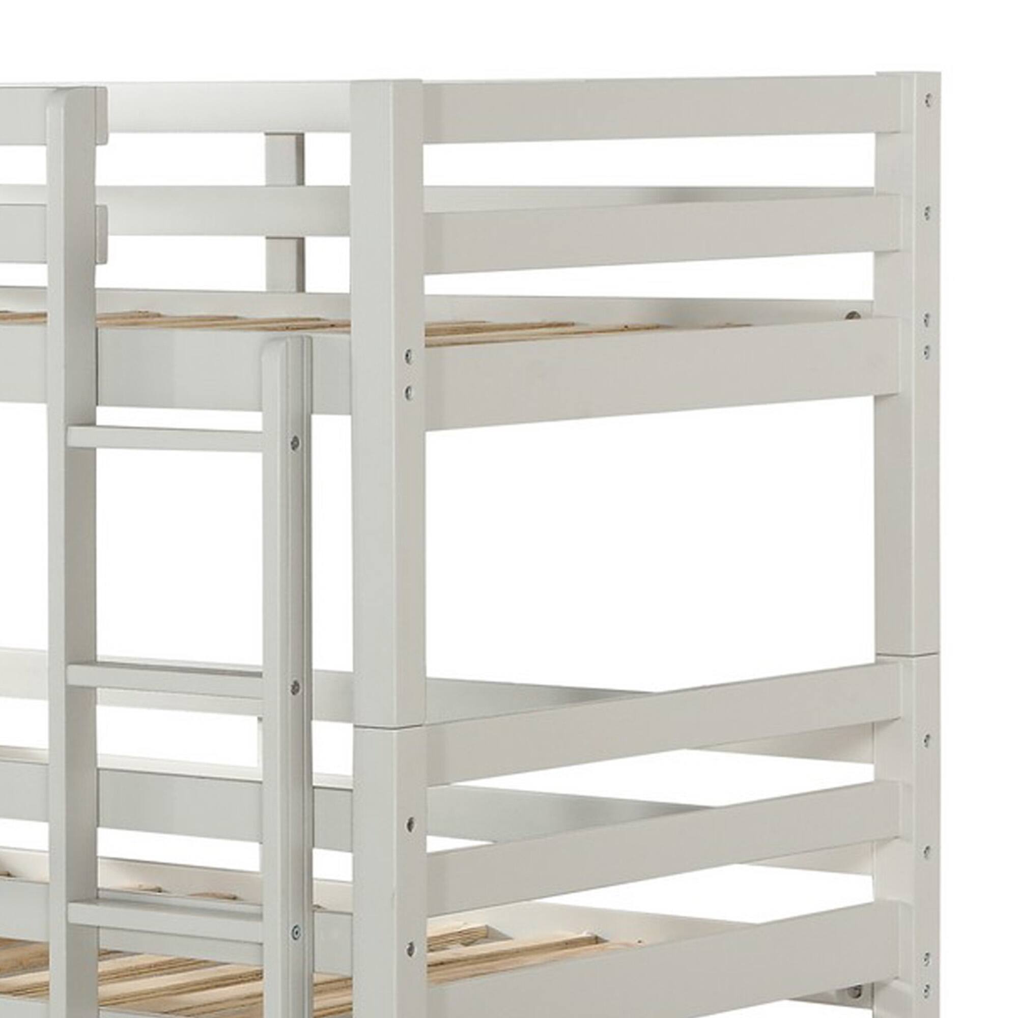 Alt View 2. Manhattan Lane - Twin Size 3 Tier Wooden Bunk Bed with Ladder, White - White.