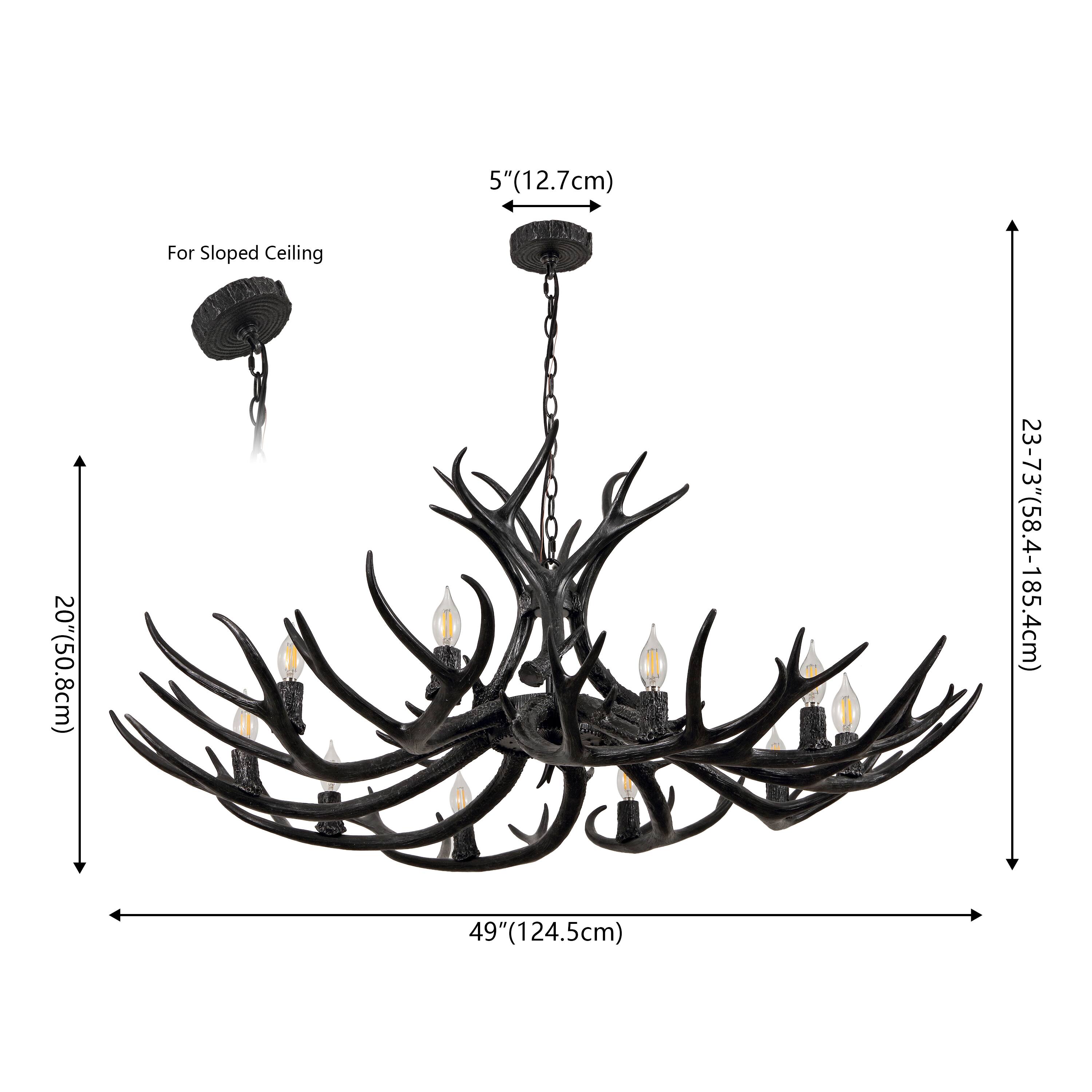 5" (12.7cm) For Sloped Ceiling  
20" (50.8cm)  
23-73" (58.4-185.4cm)  
49" (124.5cm)