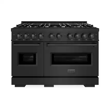 Front. ZLINE - 48" Classic Double Oven Gas Range with 8 Burners (CGRB-48) - Black Stainless Steel.