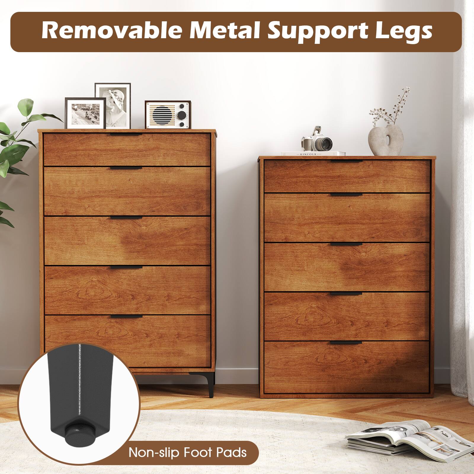 Removable Metal Support Legs  
Non-slip Foot Pads
