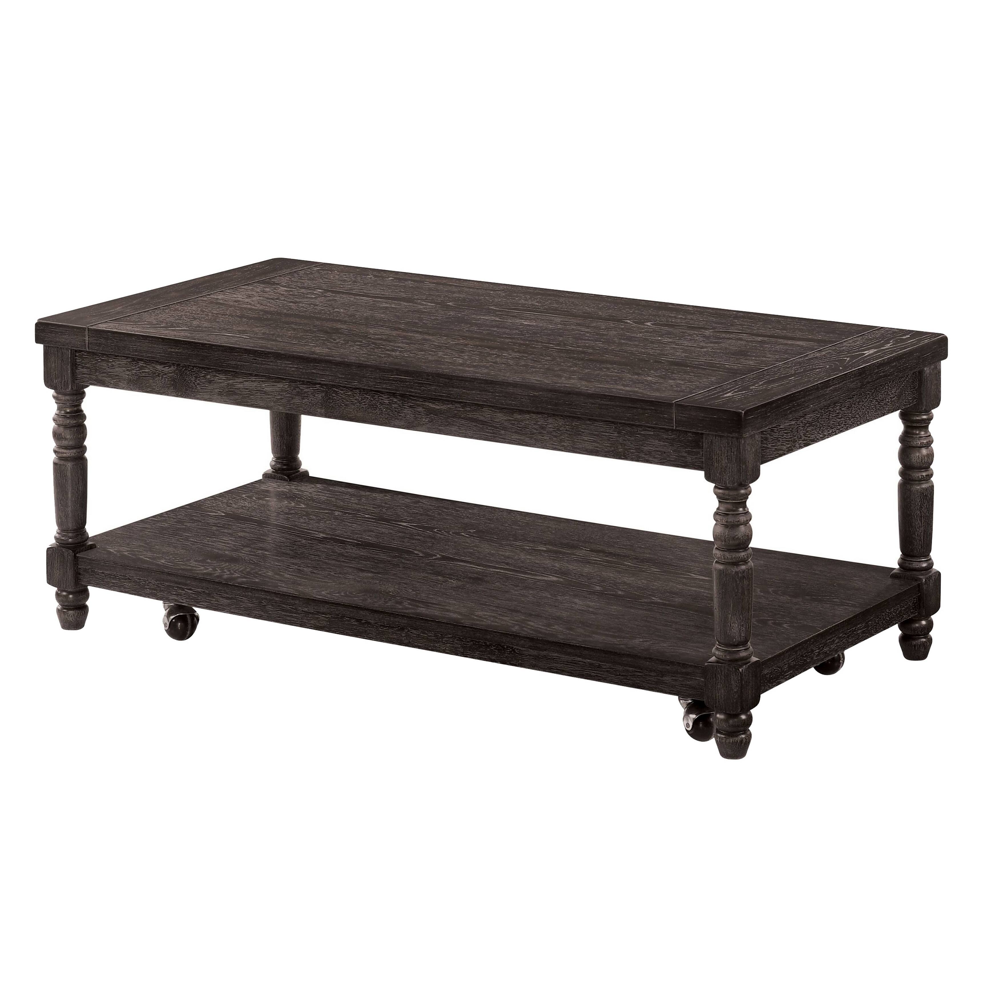 Alt View 1. Manhattan Lane - 3 Piece Coffee Table and End Table Set, Plank Style, Wheels, Weathered Gray - Gray.