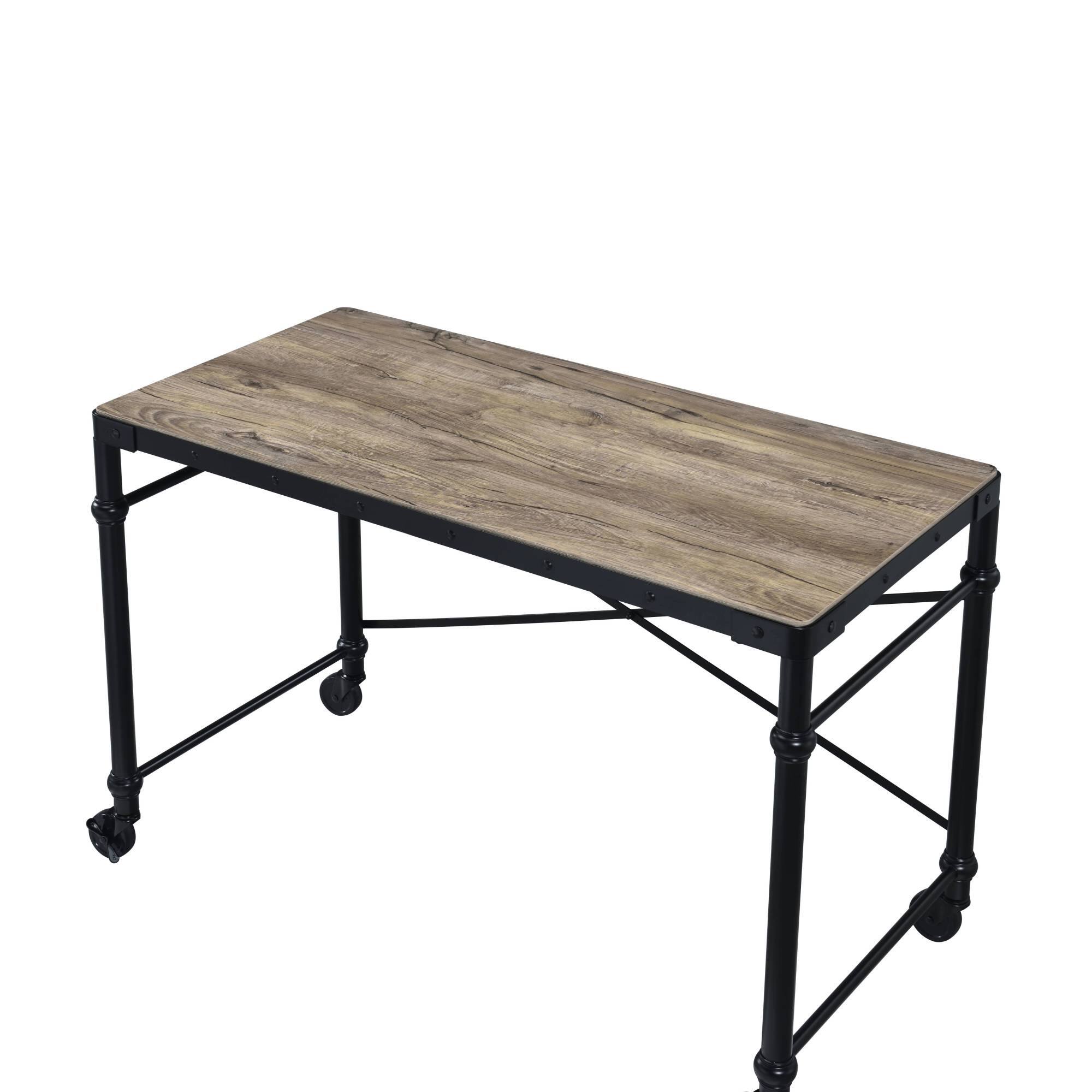 Alt View 2. GOODSILO - Rustic Oak and Black Industrial Writing Desk with Metal Frame and Wheels for Home Office Workspace - Black+Oak.