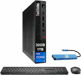 Lenovo - Upgraded - ThinkStation P3 Tiny Desktop - Intel Core i7-14700 - 32GB RAM - 1TB SSD - Keyboard - Mouse - WIFI - Win 11Pro - Black