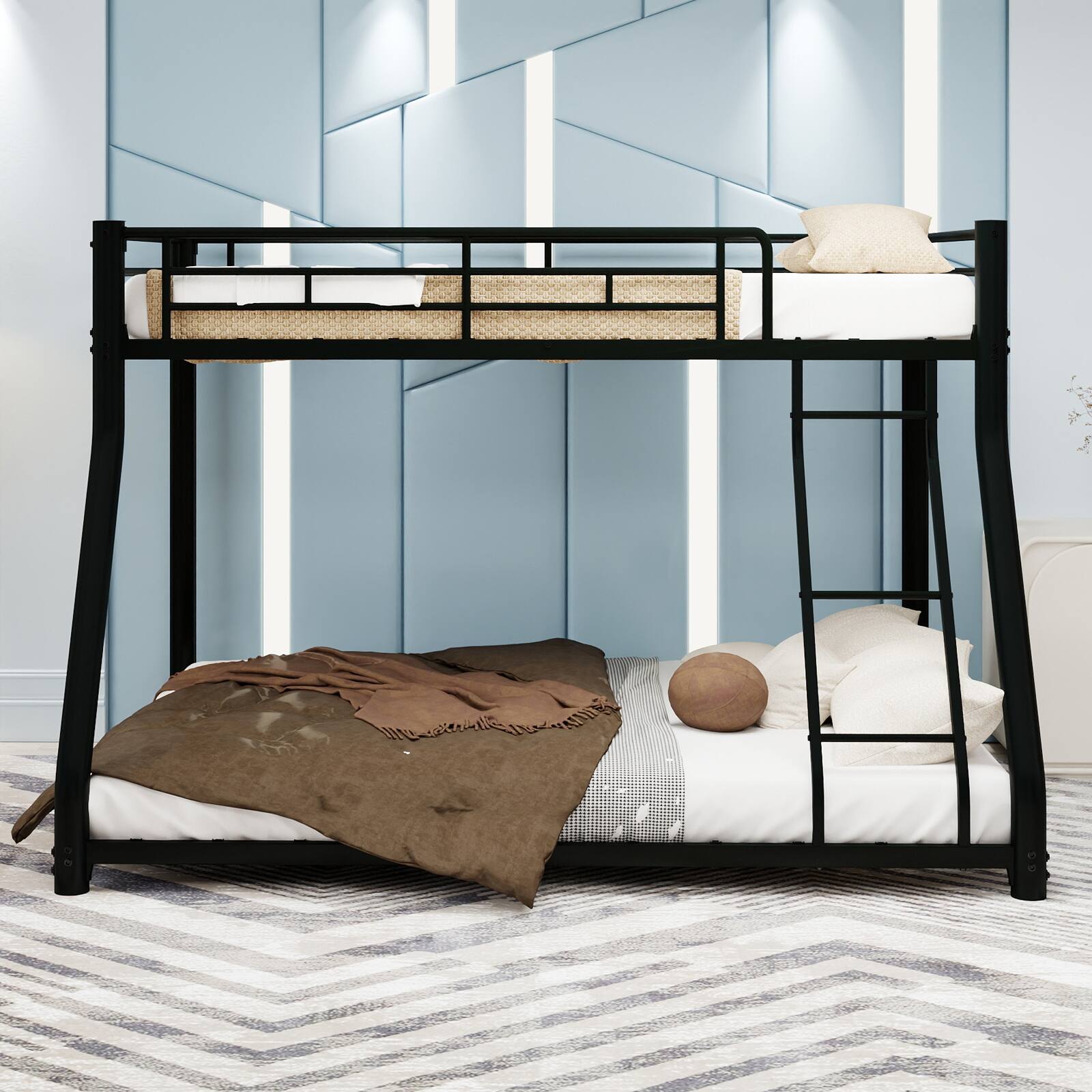 Alt View 1. Loheer - Loheer Twin Over Full Metal Bunk Bed Heavy Duty Frame with LED Lights USB Ports Storage Headboard and Ladder Noise Free - Black.