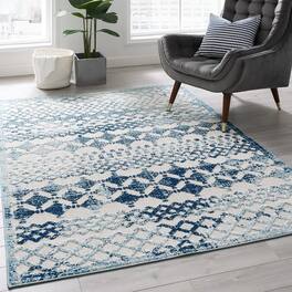 Modway - Reflect Giada Abstract Diamond Moroccan Trellis Indoor/Outdoor Area Rug - Ivory and Blue