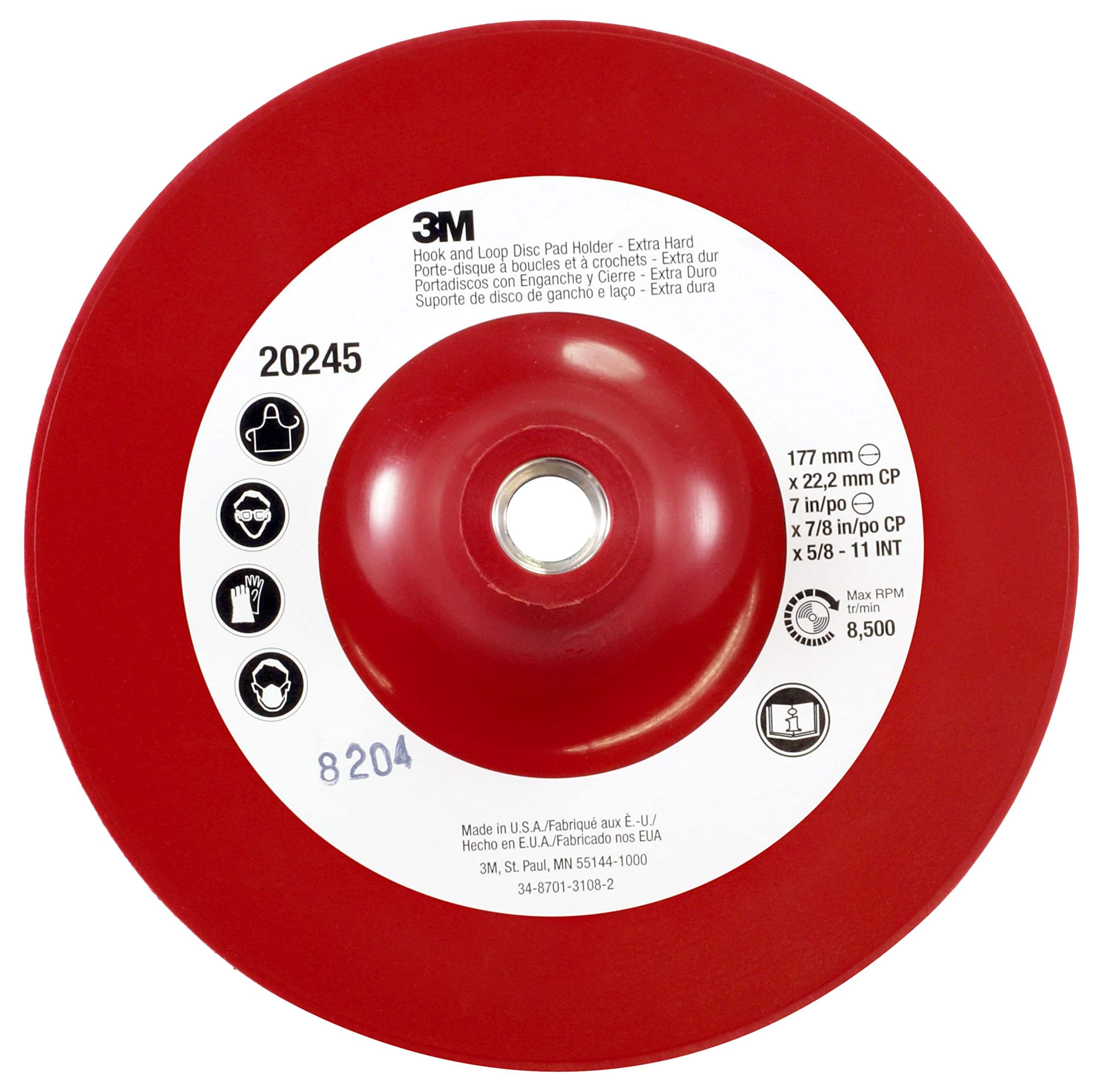 3M - Hook and Loop Disc Pad Holder 917CP, 7 in x 7/8 in Center Post 5/8-11 Internal