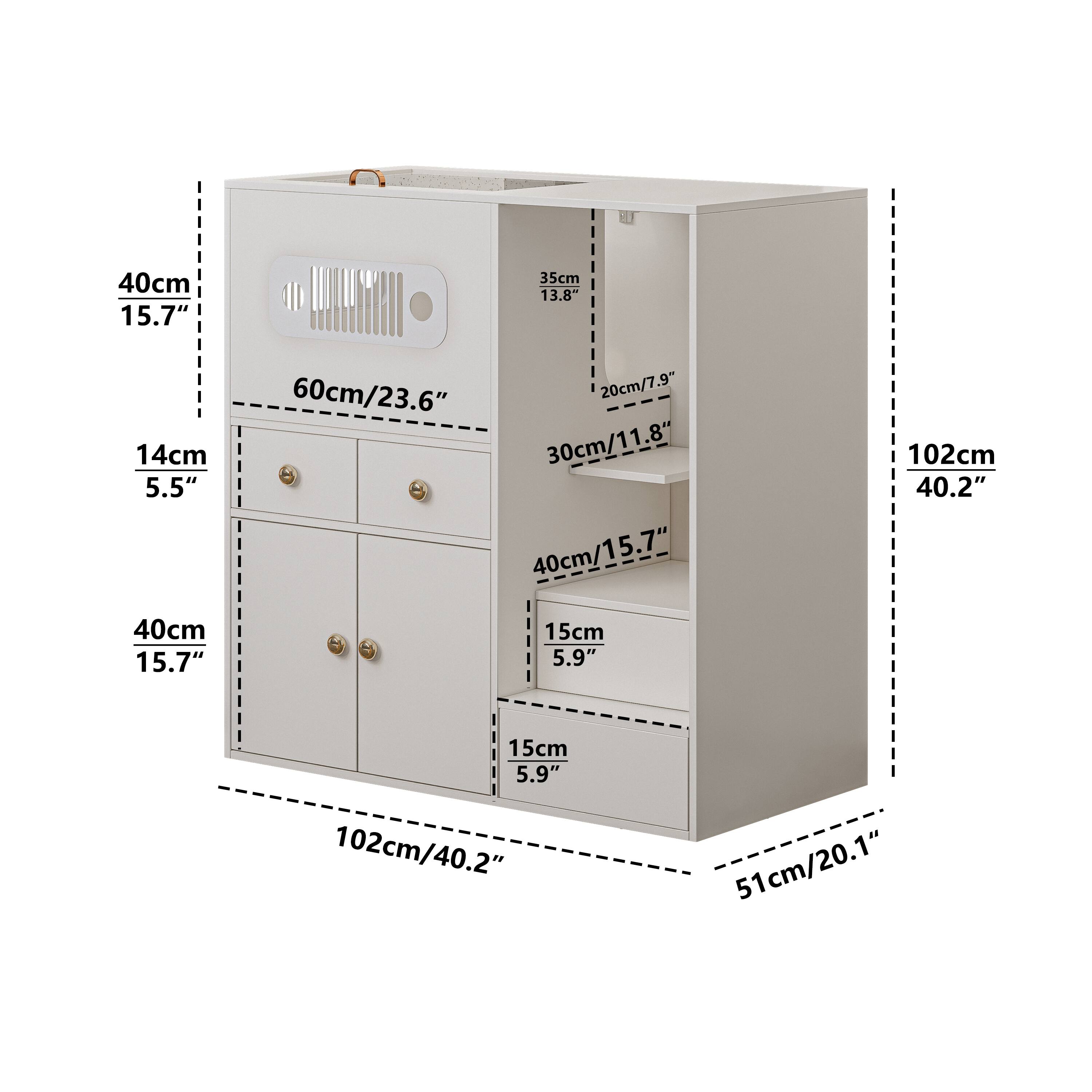 40cm 15.7"  
14cm 5.5"  
60cm/23.6"  
102cm/40.2"  
35cm 13.8"  
20cm/7.9"  
30cm/11.8"  
40cm/15.7"  
15cm 5.9"  
51cm/20.1"  
102cm/40.2"