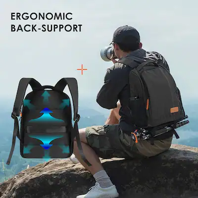 black travel laptop camera backpack Kaslo Bag Tech a removable waist strap with 2 extra pockets provides added support and quick Travel Backpack With Camera, 13L