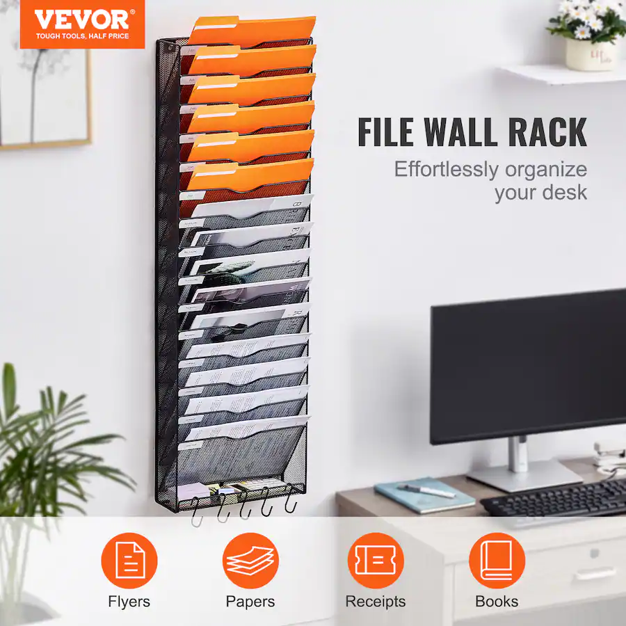 VEVOR File Wall Rack, One Piece 16 Pockets Mesh Wall File Holder, Wall ...