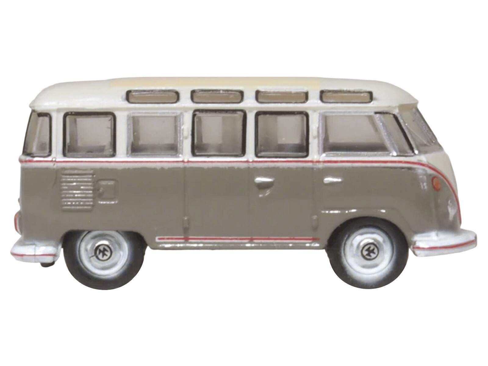 Alt View 3. Oxford Diecast - Volkswagen T1 Samba Bus Mouse Grey and Pearl White with Red Stripes 1/148 (N) Scale Diecast Model Car by Oxford Diecast.