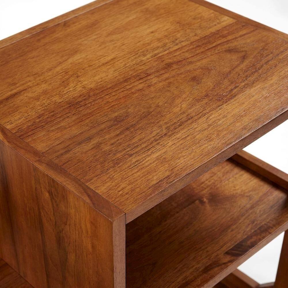 Alt View 3. FurniFact - Brown Walnut Record Player Stand, Rubberwood Veneer Vinyl Storage - Walnut.