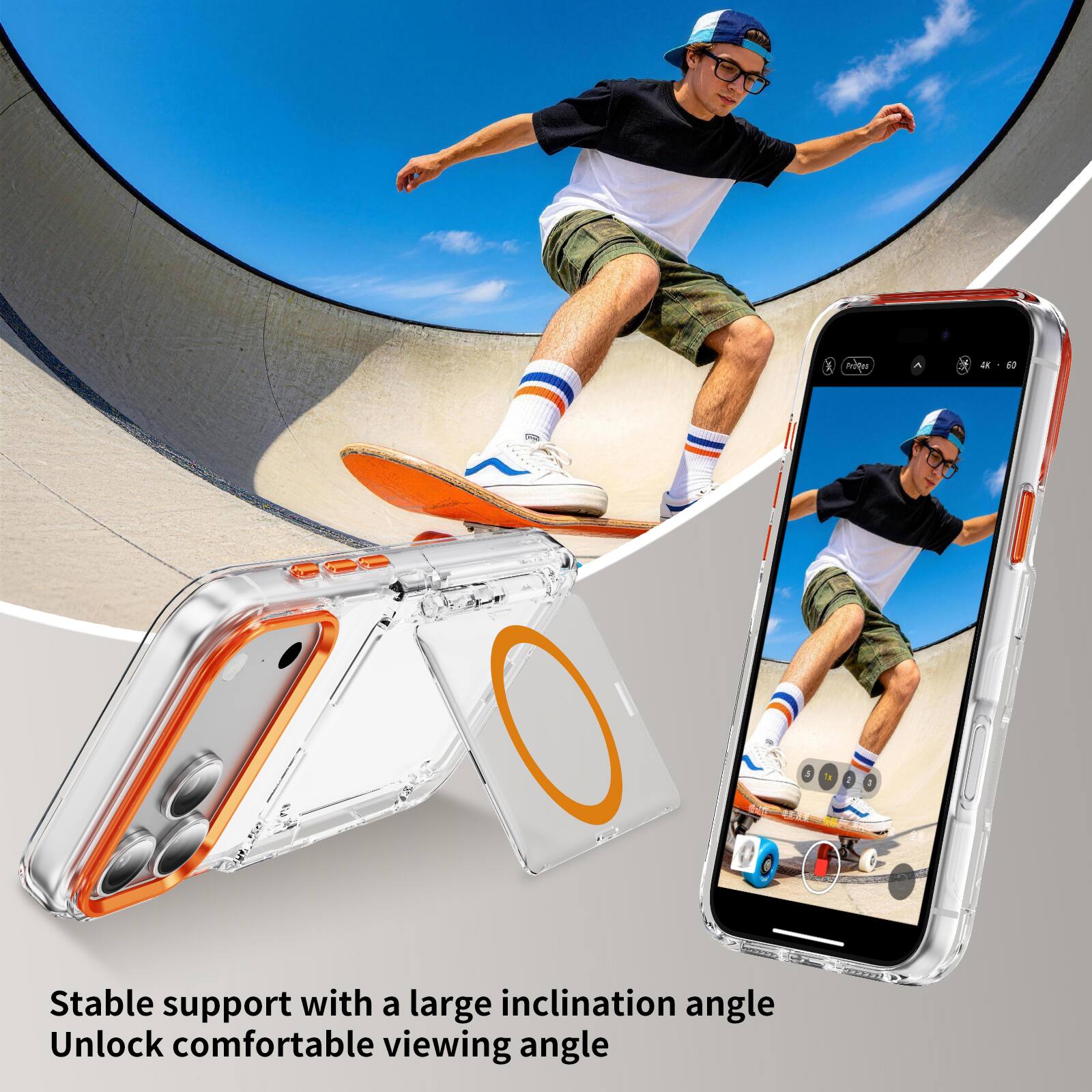 Stable support with a large inclination angle  
Unlock comfortable viewing angle