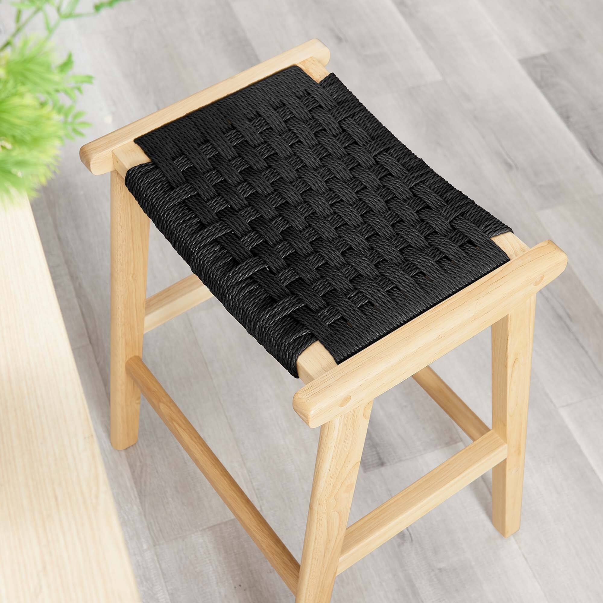 Alt View 2. Modway - Saoirse Woven Rope Wood Counter Stool Set of 2 by Modway - Natural Black.