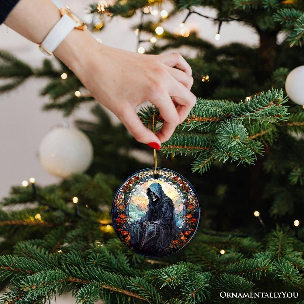 Alt View 1. OrnamentallyYou - Halloween Angel of Death Stained Glass Style Ceramic Ornament - Multi-colored.
