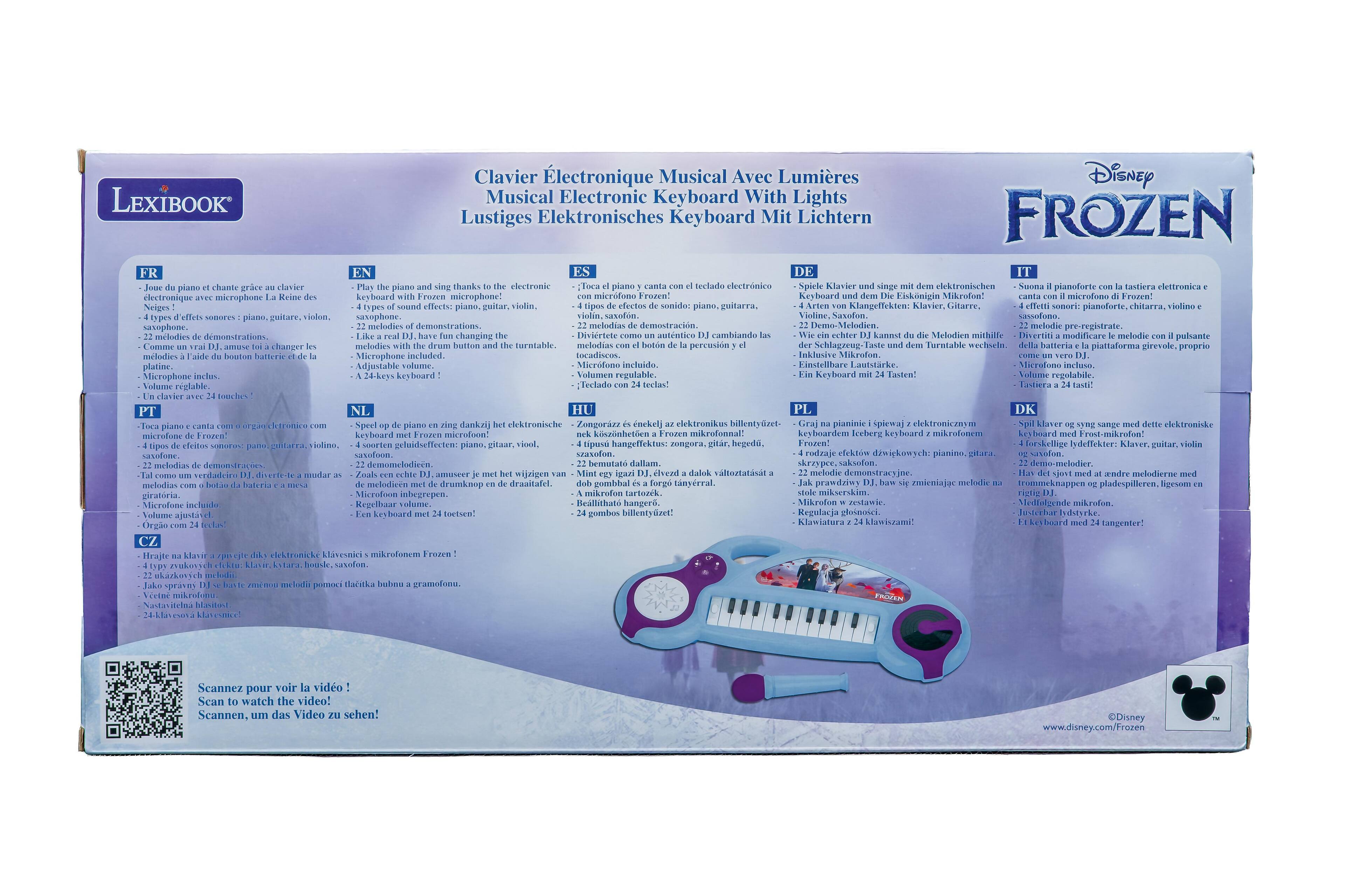 LEXIBOOK Clavier lectronique Musical Avec Lumires Musical Electronic Keyboard With Lights Lustiges Elektronisches Keyboard Mit Lichtern Disney FROZEN electronique microphone qguitare. asophone. mebilies demonstrations. milodies platine- Microphone reglable. tonches mictolote asolone. metodias demontracoos verdadcru dierte-te mebihas giratoria. Microlome incluse ajastate electronic clectrnico ciektronischen pianoforte elettronica Acyboard microphone microfono Frozrn! Keyboard Enkonizin Mikrofon! microlono Froara! piano, guitarra, Klangeffektem: Klavier. Gitarre. pianoforte, chitarra. hn. sasofon. Saxofon. . mnelodies demonsti melodias demostraciin. melodie pre-registrate changing Divieriete autruticu cambiando Melodien mithille Divertiti modificare melodie polsante melodies turntable. melihas percusion Schlagzeug- Turnhabde evinehn. piattaforma girevole, proprio Microphone inchuted. nvadiscos. In