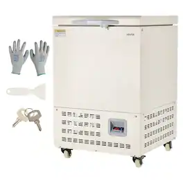 VEVOR - Ultra Low Temperature Freezer, 58 L, −40℉ to −123℉ Adjustable Temp Range, with Rollers and Digital Display - White