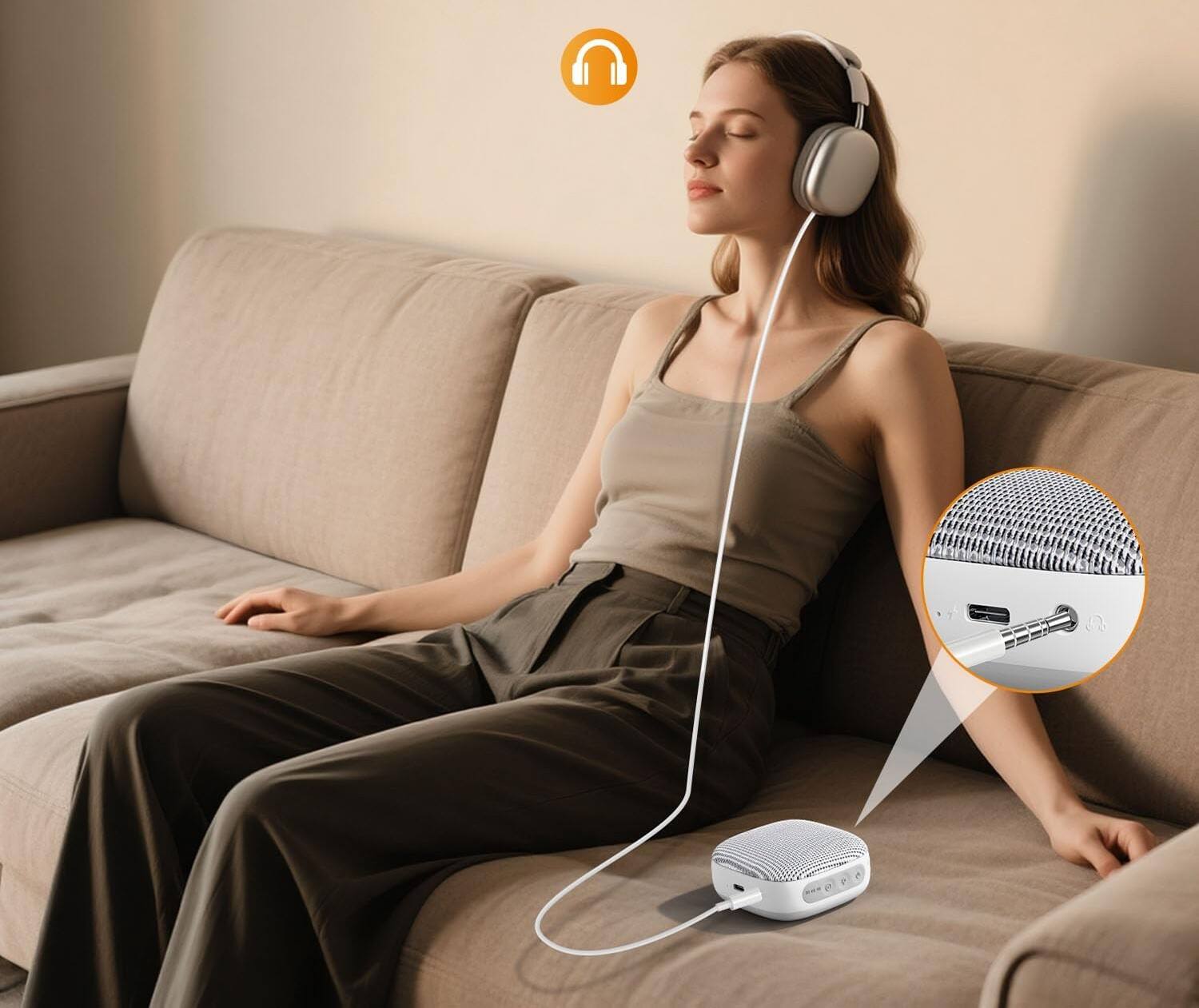 Alt View 4. FINEAK - Portable White Noise Sound Machine with Amber Breathing Light for Deep Sleep - White.