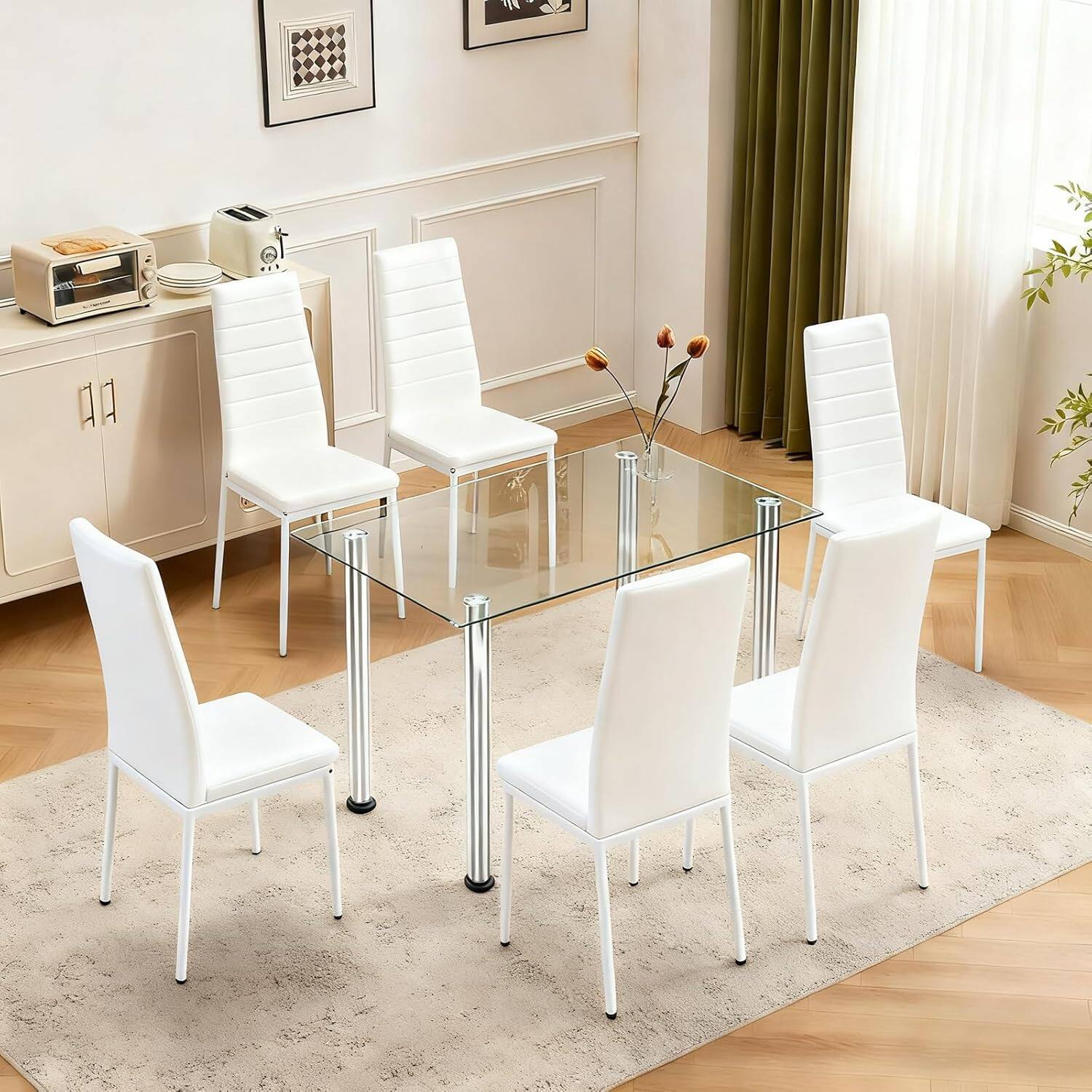 Alt View 7. Winado - Set of 4 Dining Room Chairs Kitchen Chairs PU Leather Breakfast Furniture - White.