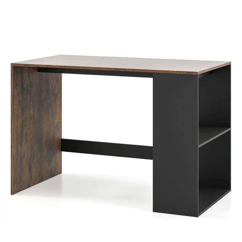 Alt View 4. WELLFOR - 44" Computer Desk with Bookshelf, Modern Home Office Desk for Small Space - Rustic Brown and Black.