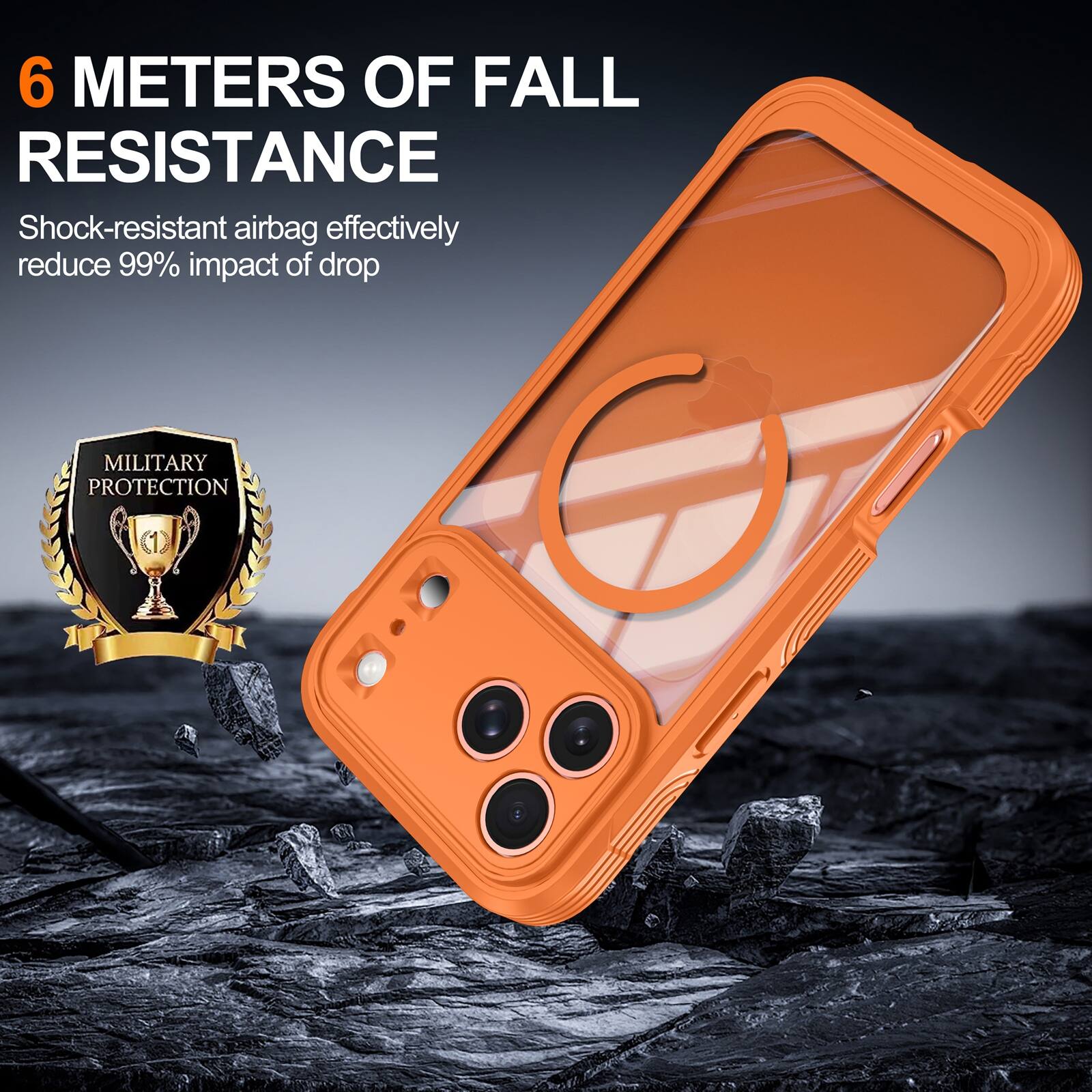 6 METERS OF FALL RESISTANCE  
Shock-resistant airbag effectively reduce 99% impact of drop  
MILITARY PROTECTION