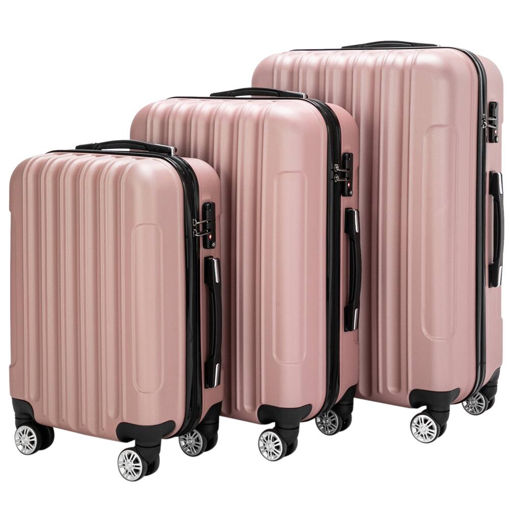 Alt View 5. Winado - 20"/24"/28" Luggage Set 3 Piece, ABS Hard Shell Suitcase Set for Travel, Spinner Wheels and TSA Lock - Gold Pink.