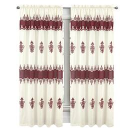 RT Designers Collection - Debbie Macrame Construction 3" Rod Pocket Curtain Panel 54" x 90" Beige/Burgundy - Beige burg