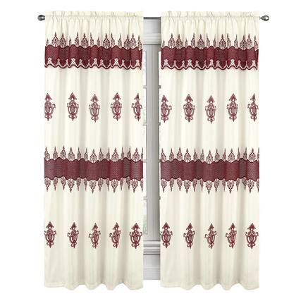 Front. RT Designers Collection - RT Designers Collection Debbie Macrame Construction 3" Rod Pocket Curtain Panel 54" x 90" Beige/Burgundy - Beige burg.
