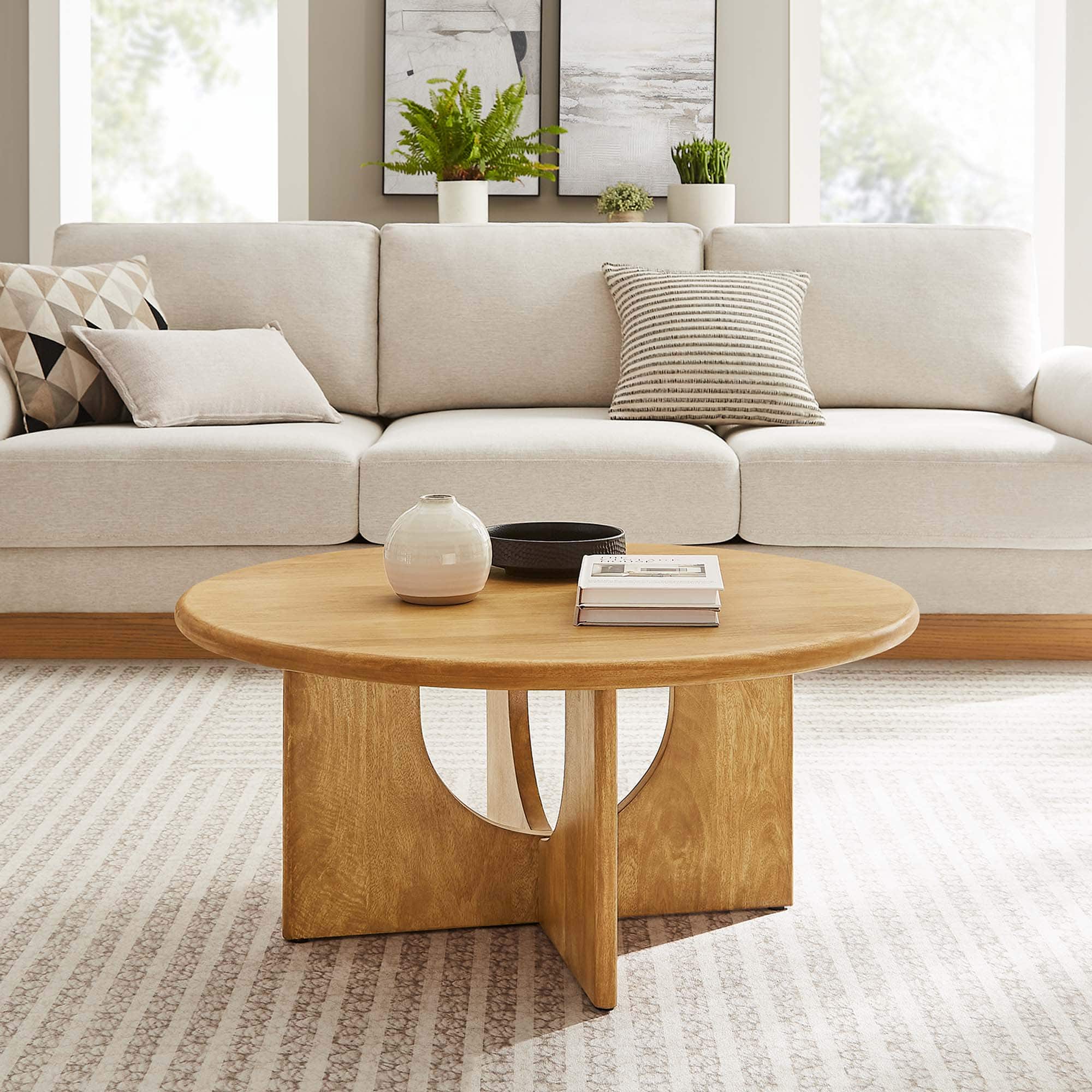 Rivian Round 34" Coffee Table by Modway - Oak
