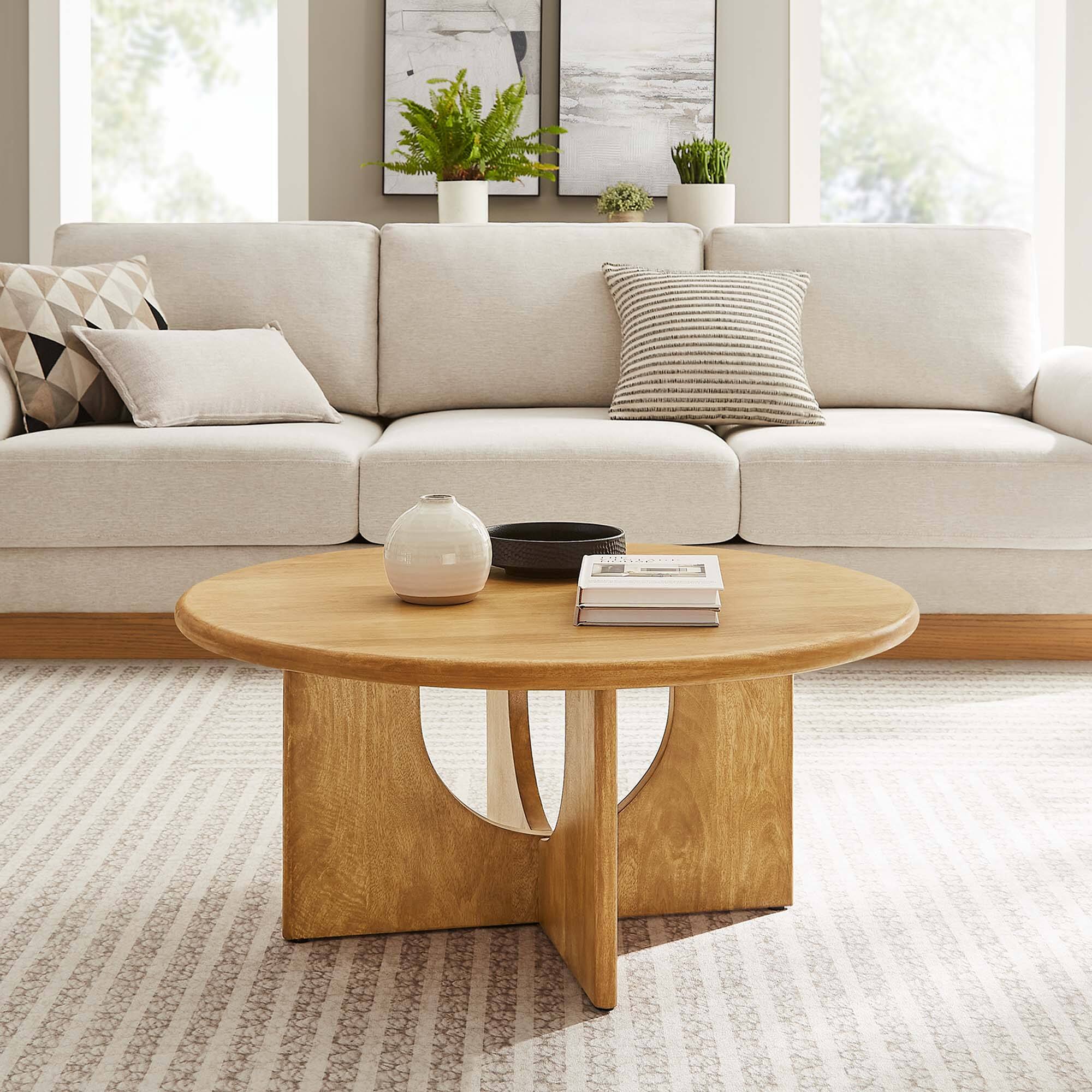 Front. Modway - Rivian Round 34" Coffee Table by Modway - Oak.