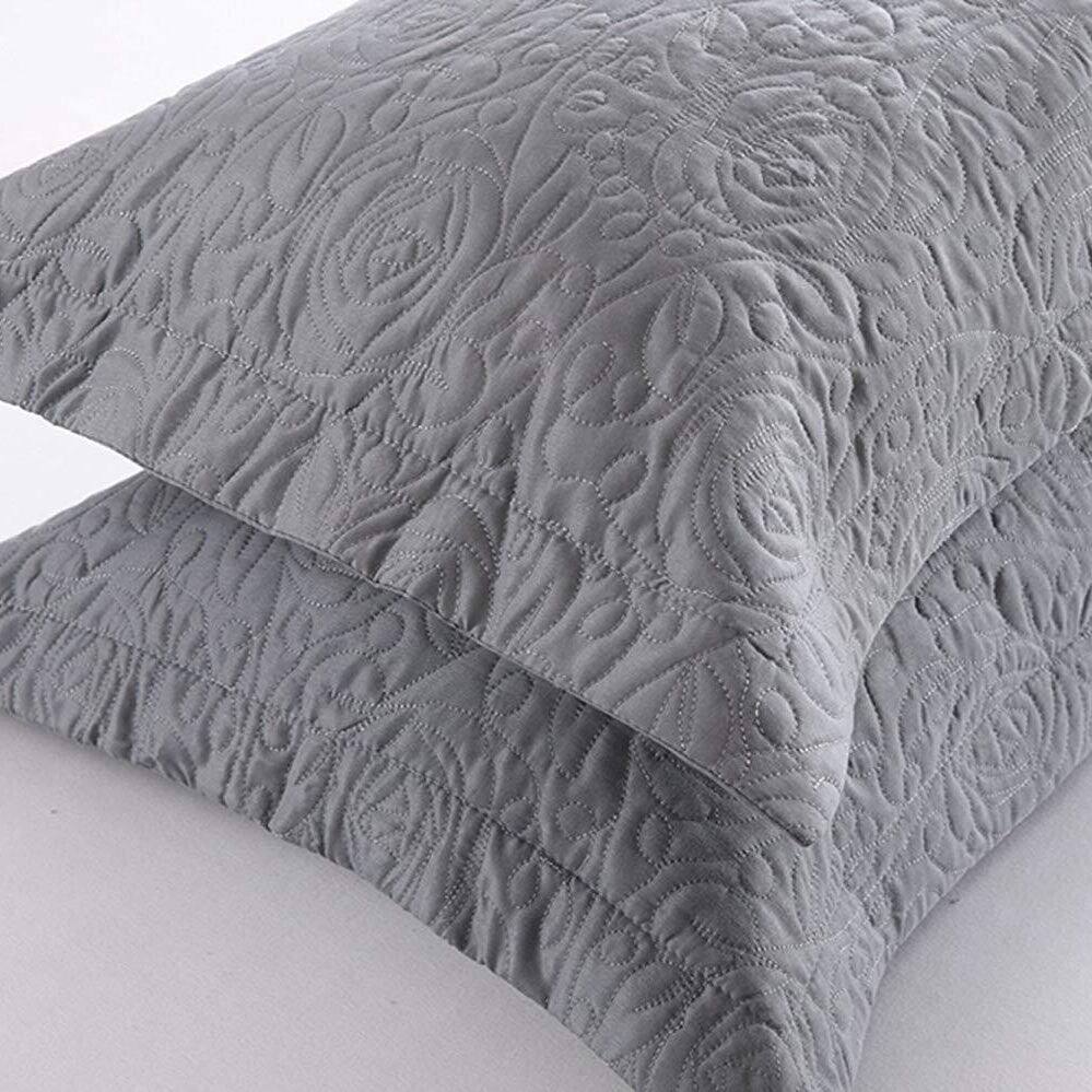 Angle. MarCielo - 2-Pack Embroidered Solid Color Pillow Shams Polyester - Grey.